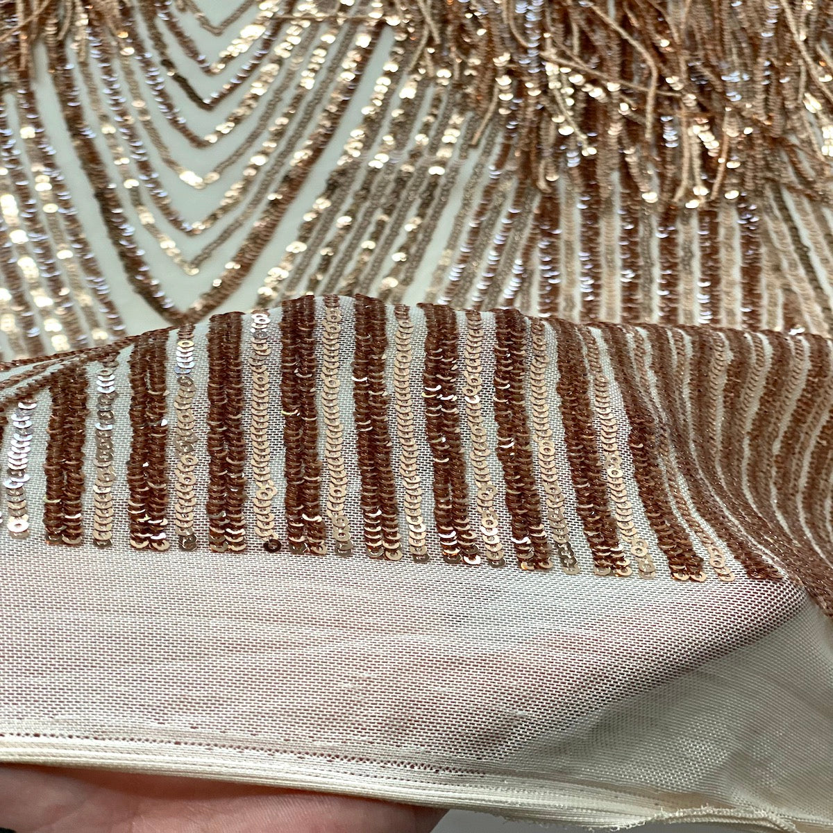 Flamingo Fringe Embroidered Stretch Sequin Fabric