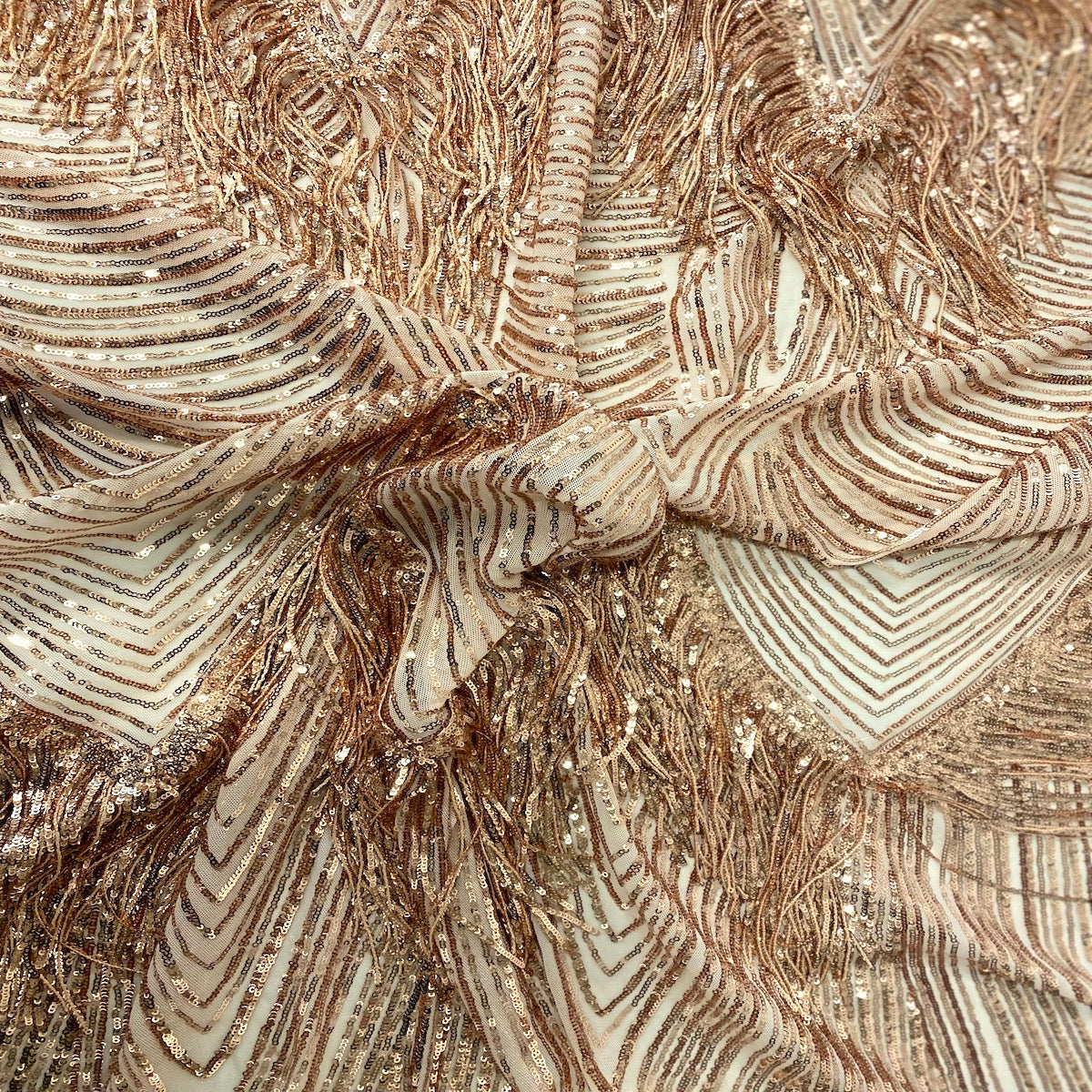 Flamingo Fringe Embroidered Stretch Sequin Fabric