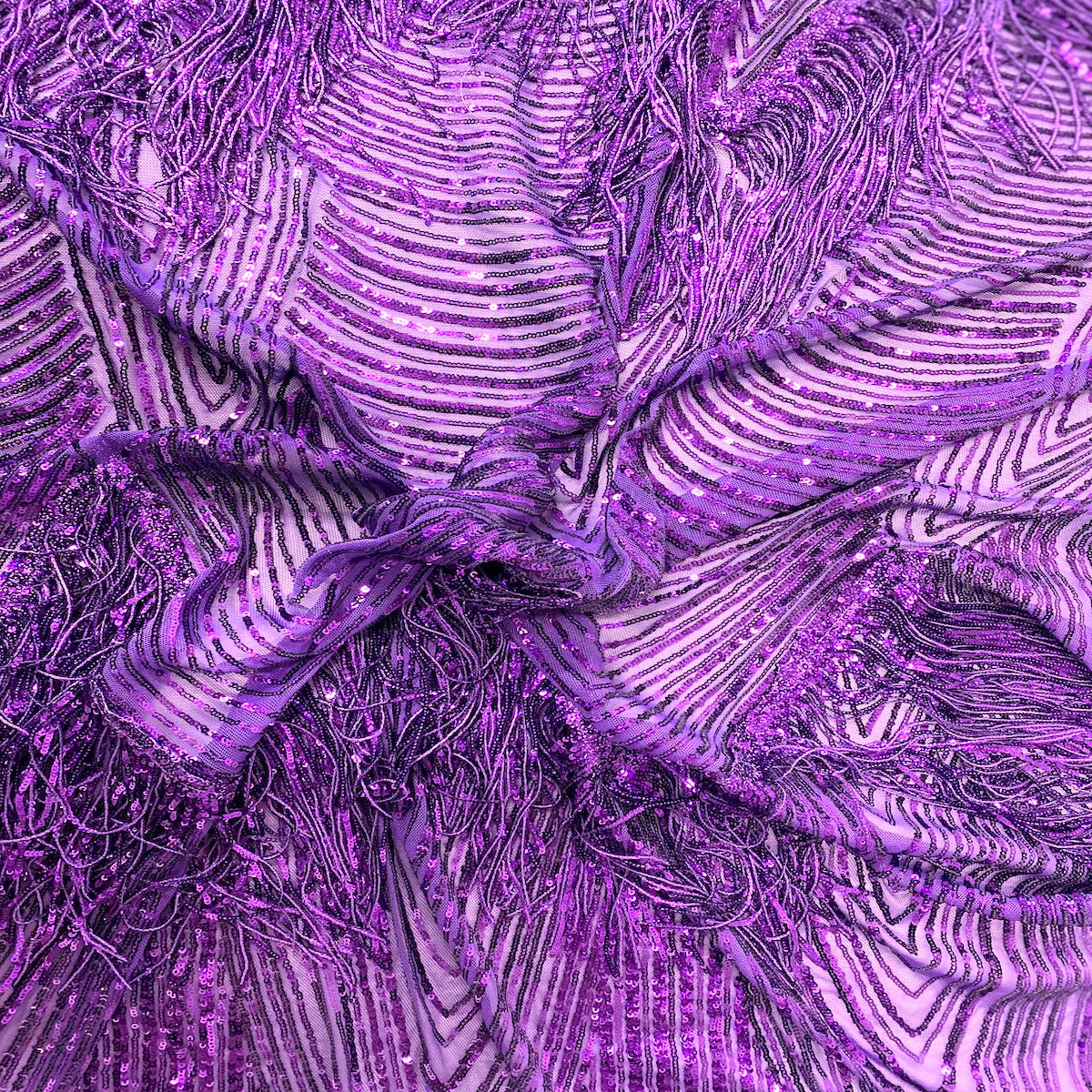 Flamingo Fringe Embroidered Stretch Sequin Fabric