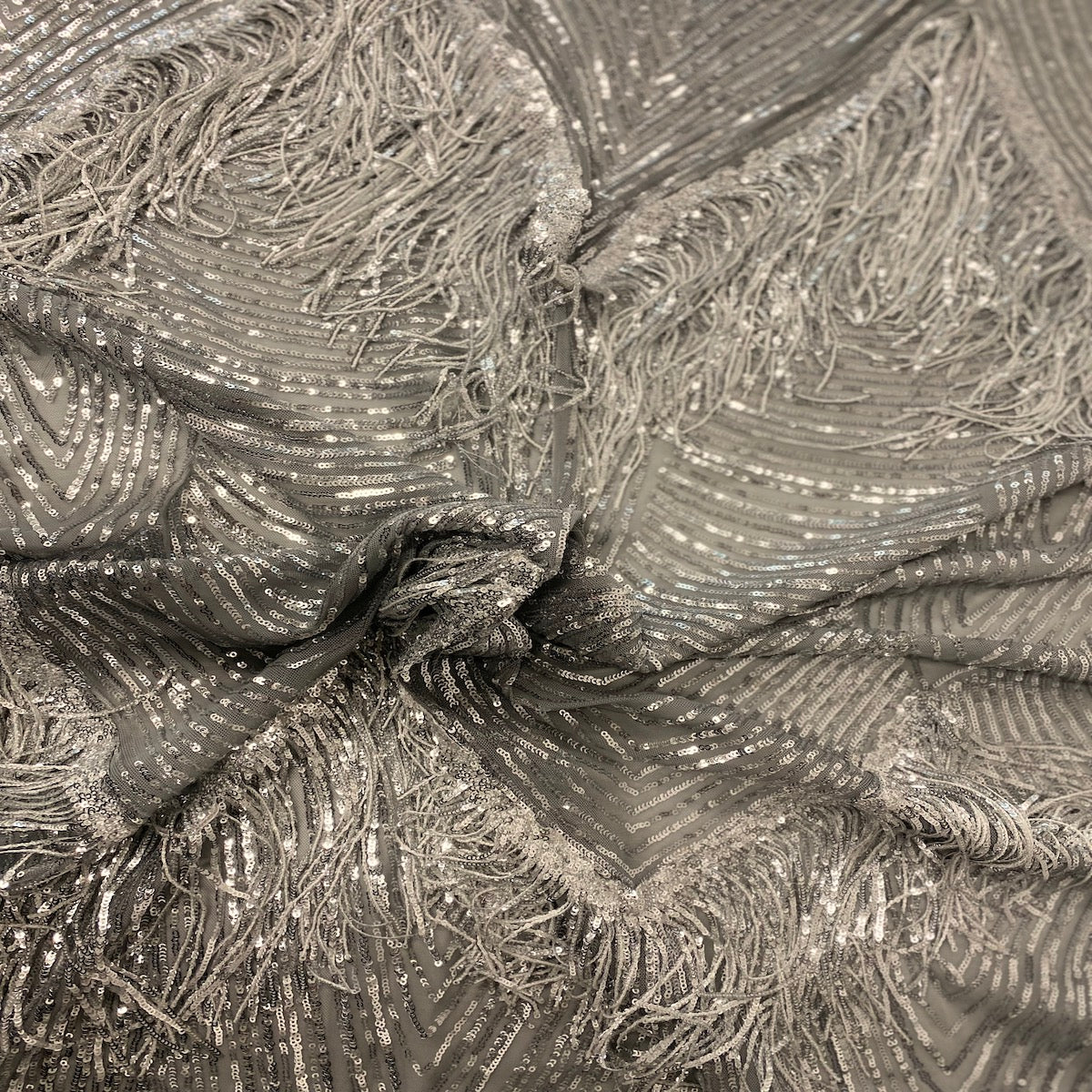 Flamingo Fringe Embroidered Stretch Sequin Fabric