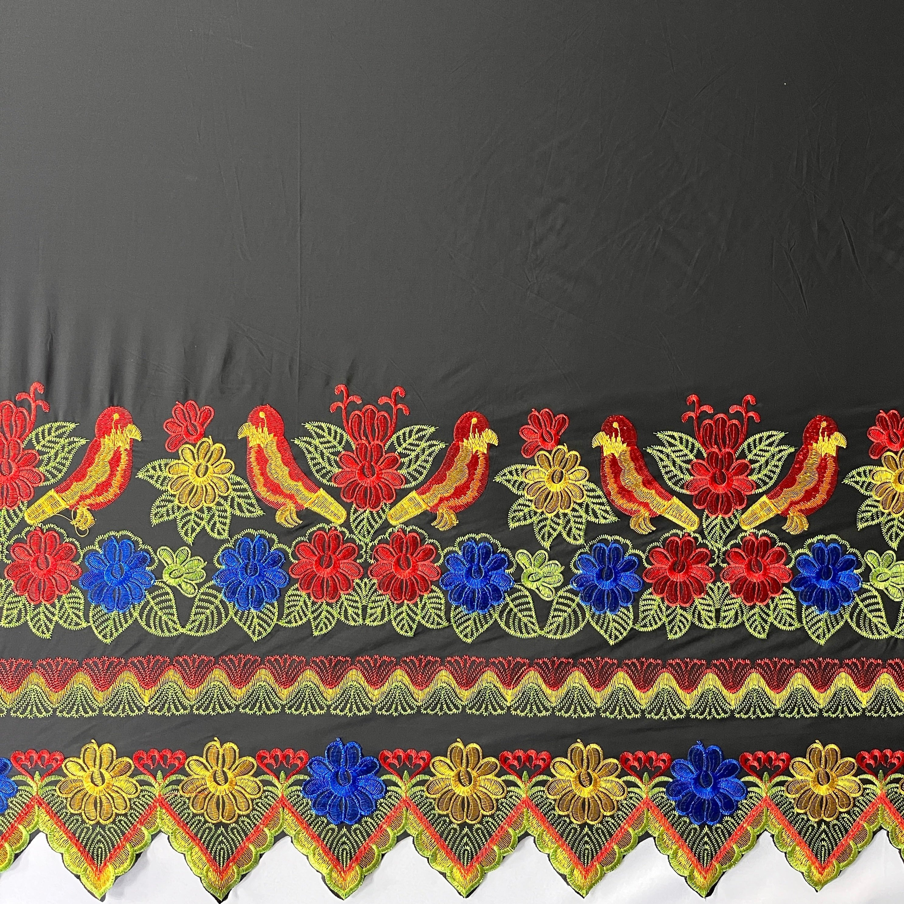 Floral Bird Embroidered Polyester Fabric | Islands Fabric