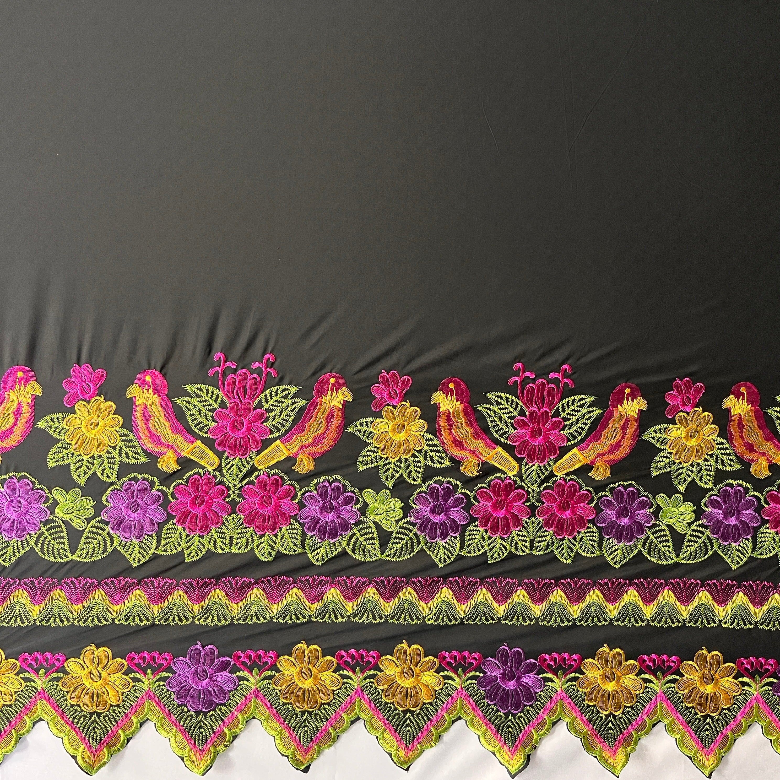 Floral Bird Embroidered Polyester Fabric | Islands Fabric