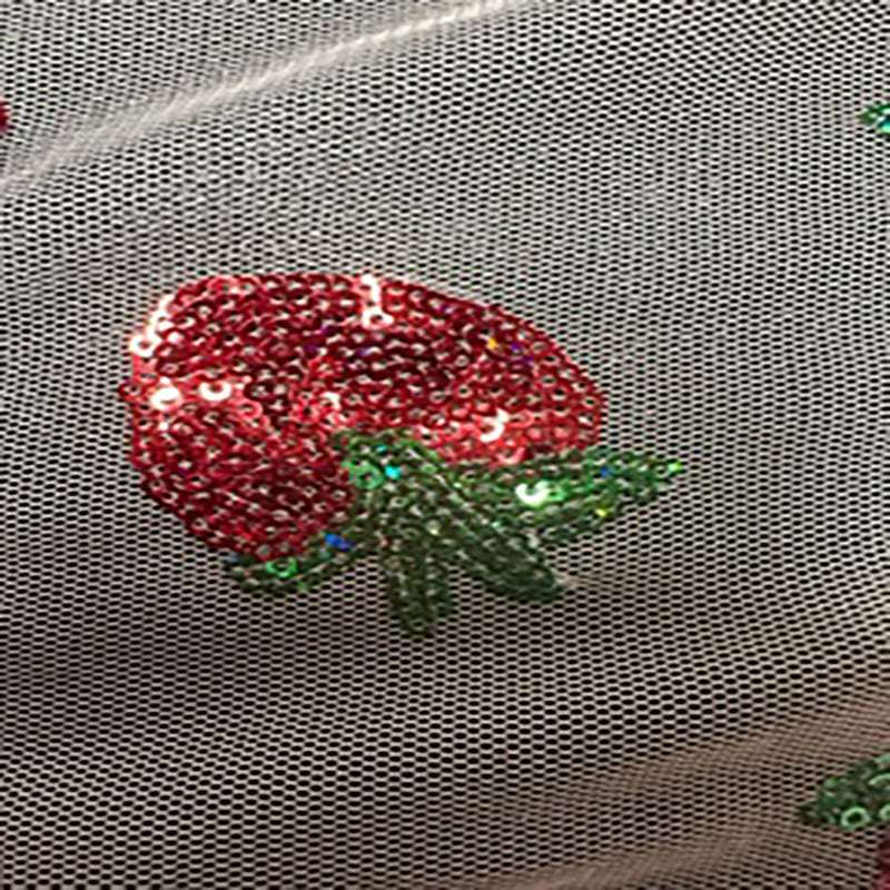 Sequin Strawberry Shimmer Polyester Mesh Fabric | Spandex palace