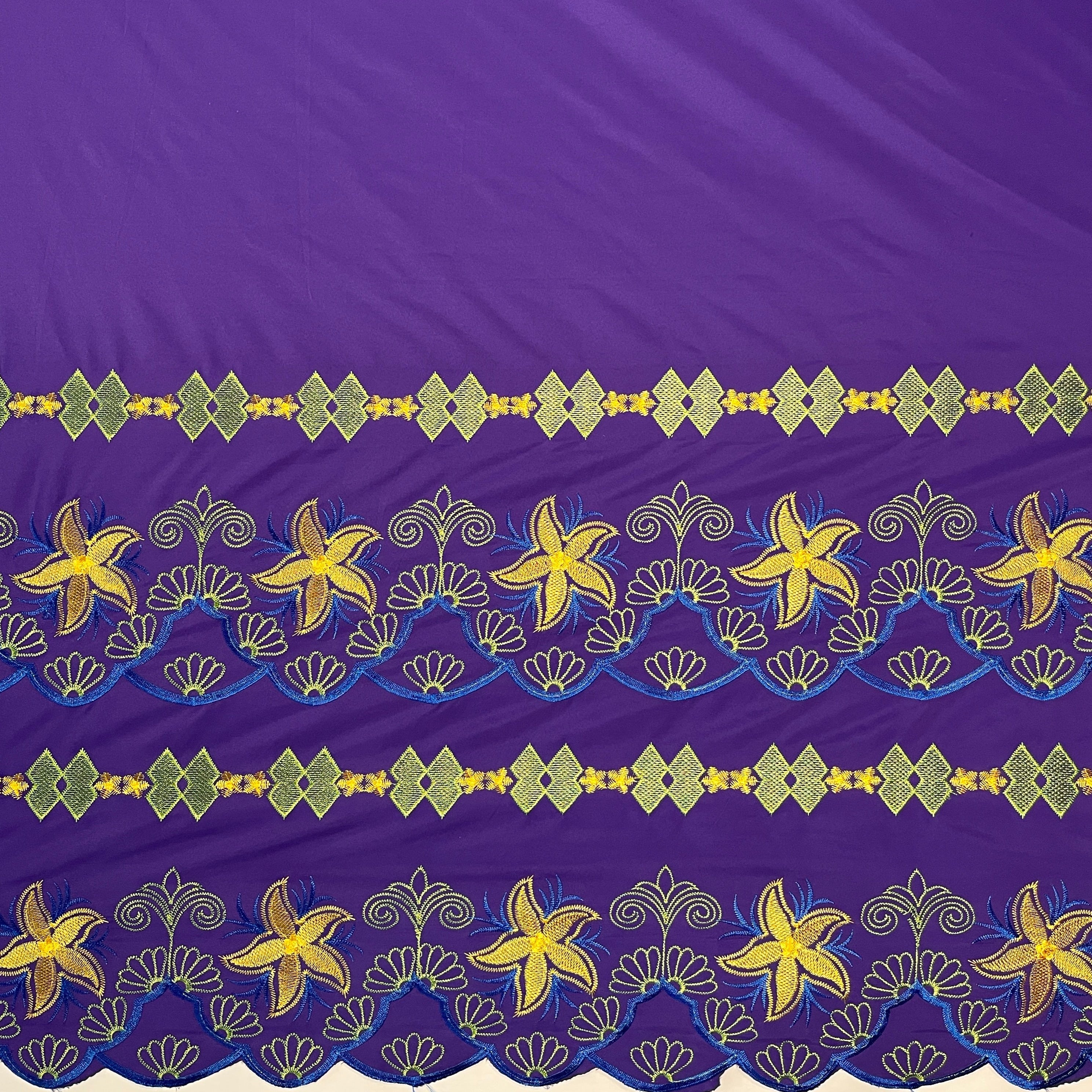 Plumeria Flower Embroidered Double Border Polyester Fabric | Islands Fabric