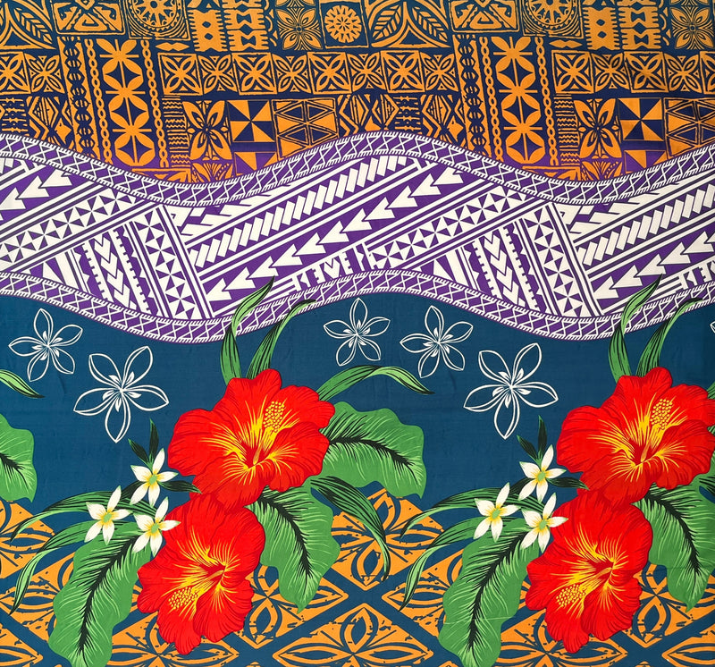 Tapa, Tribal Tattoo Hibiscus Plumeria Peachskin Fabric | Islands Fabric