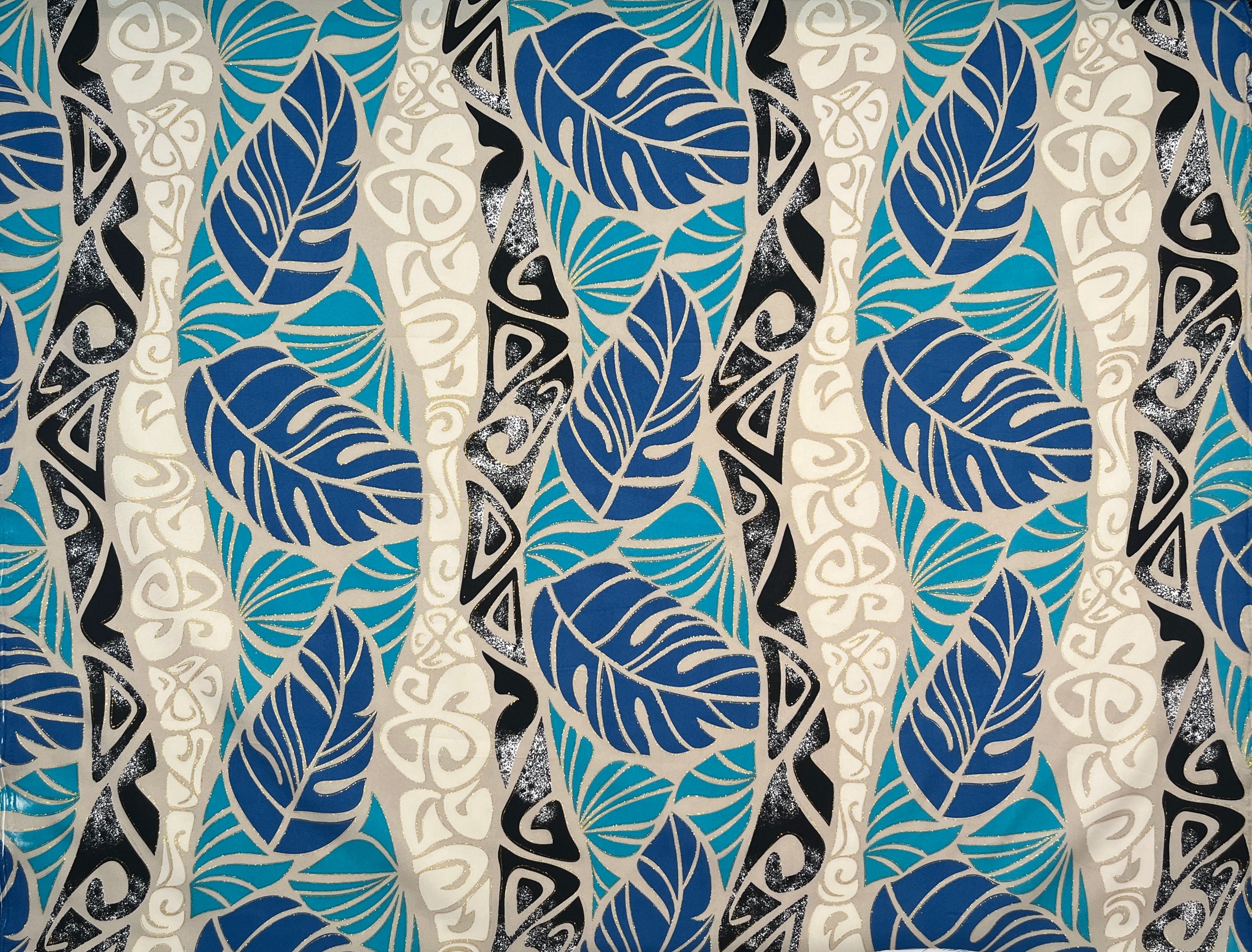 Monstera Tribal Print Polyester Glitter Fabric | Islands Fabric