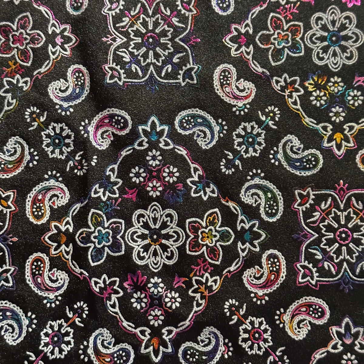 Stretch Nylon Spandex Fabric with Bandana Design and Foil | Spandex Palace