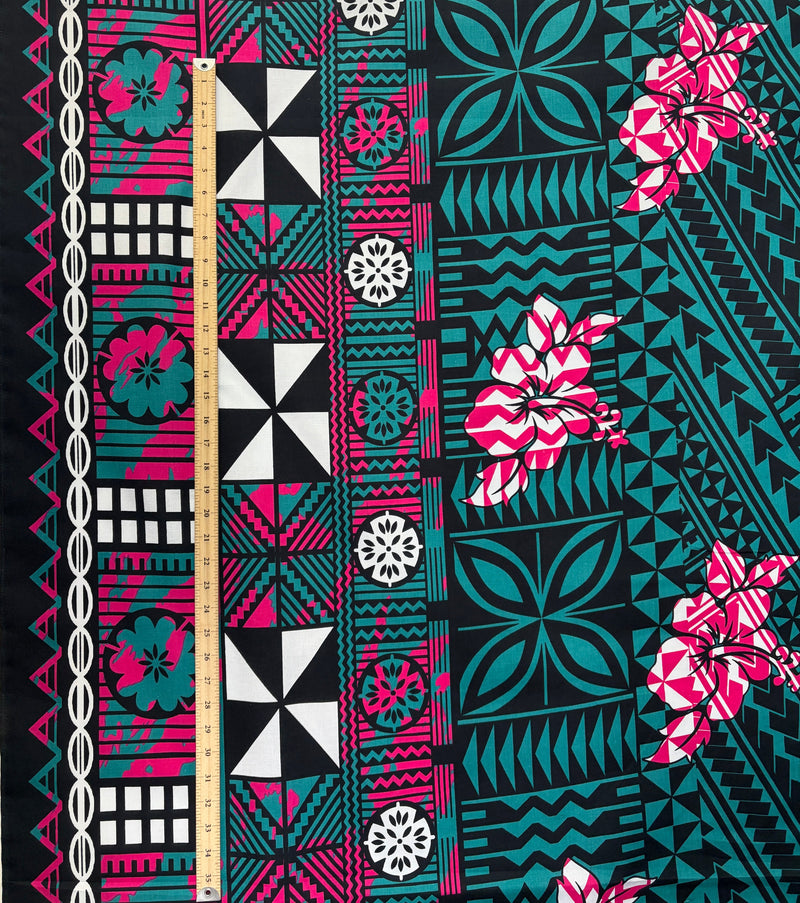 Traditional Polynesian Geometric Flower Design Cotton Fabric | Islands Fabric