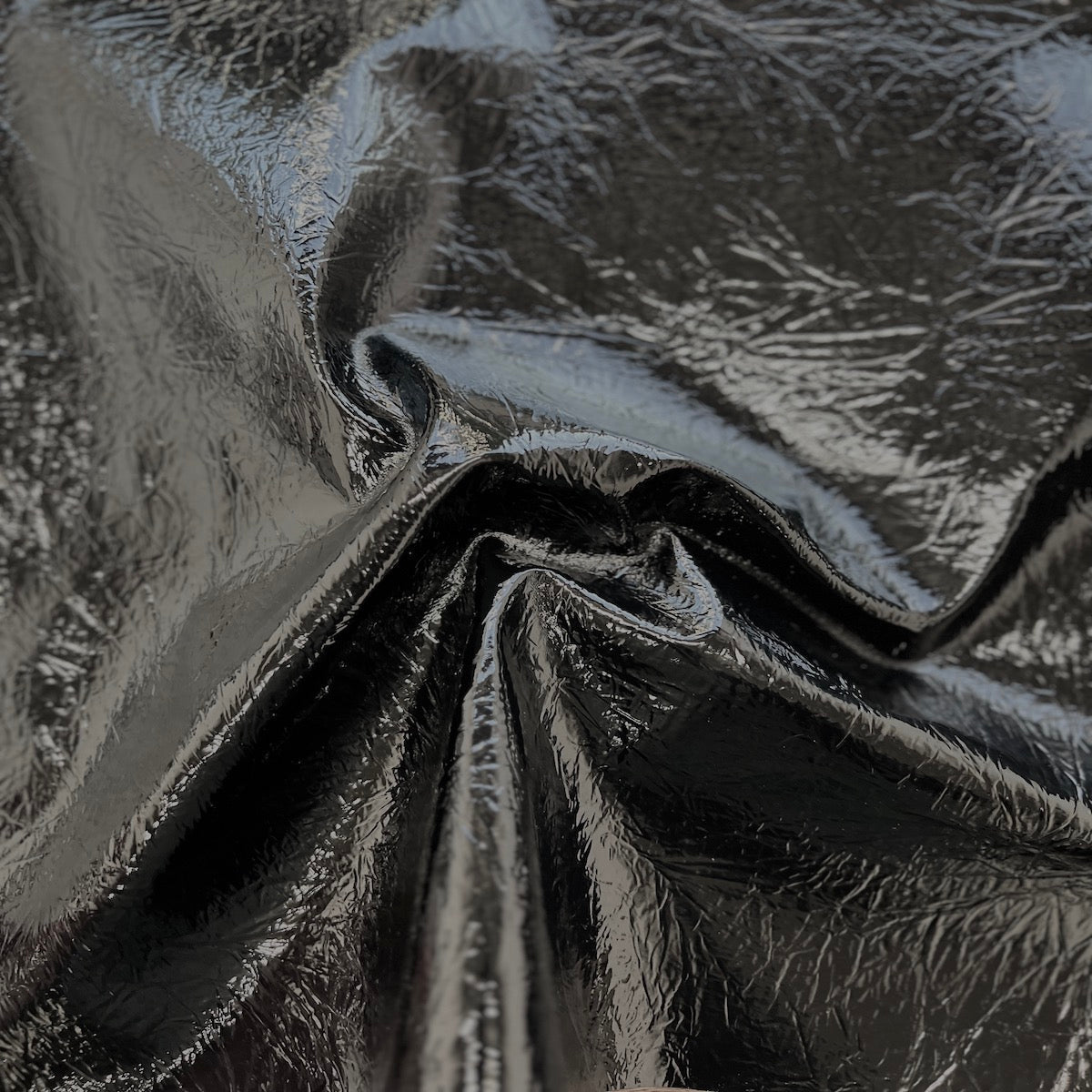 Crushed Distressed Foil Chrome Mirror Reflective Vinyl Fabric