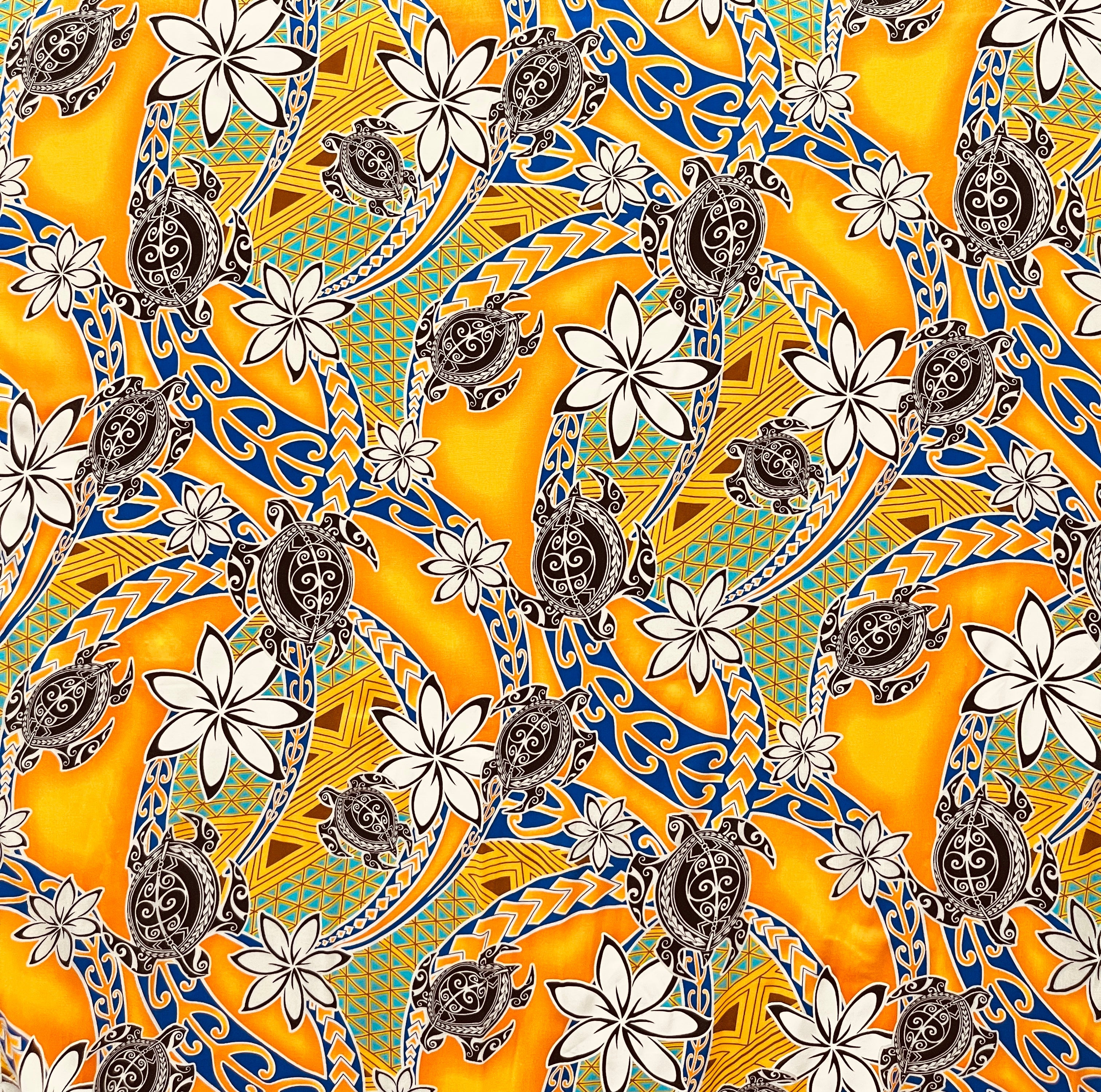 Tiare Sea Turtles Polynesian Tribal Design Rayon Fabric| Islands Fabric