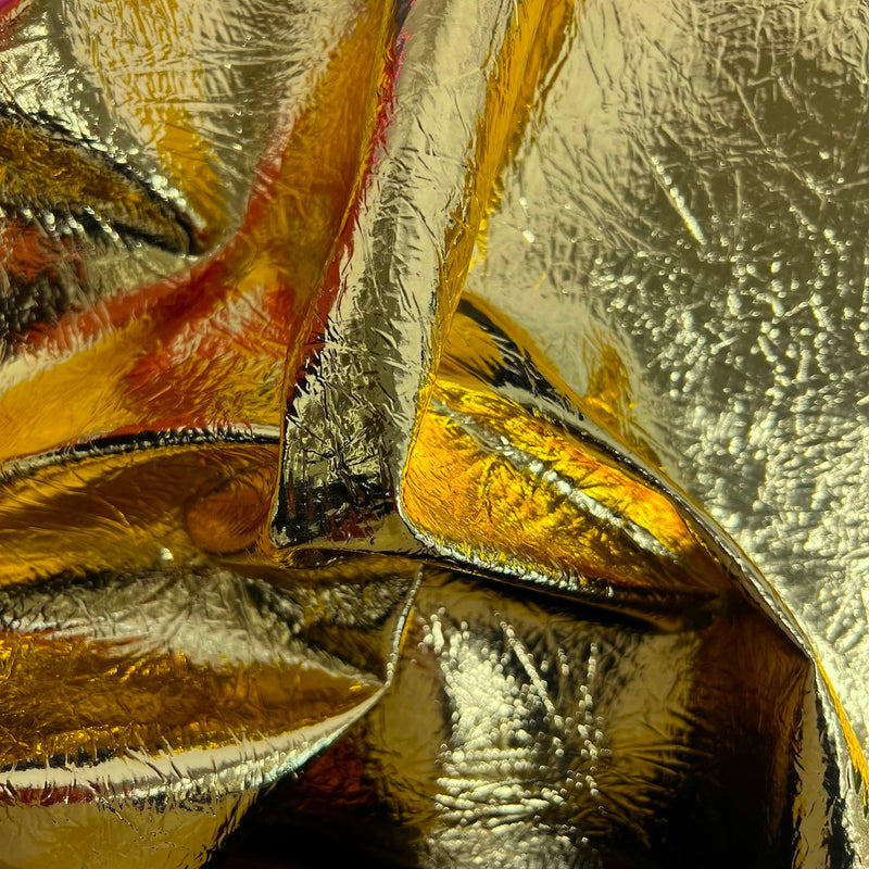 Crushed Distressed Foil Chrome Mirror Reflective Vinyl Fabric