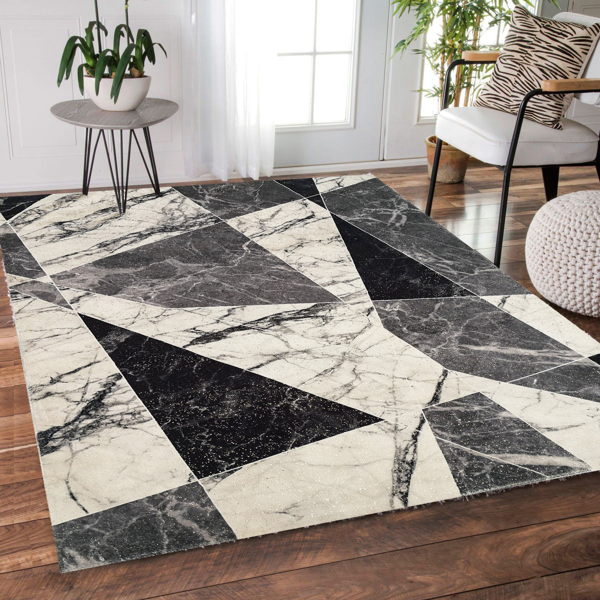 Black Gray and White Soft Plush Fluffy Lattice Design Area Rug/ Carpet