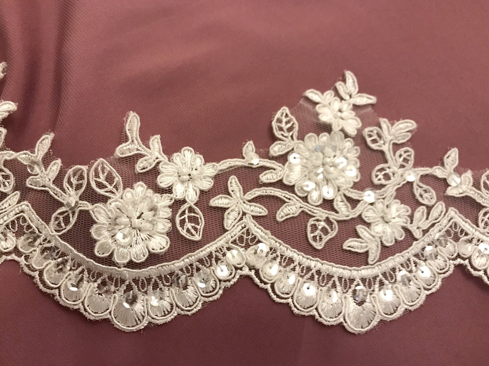 Beaded & Corded Floral scalloped Bridal Lace Trimming | Lace USA - 96215W-BP