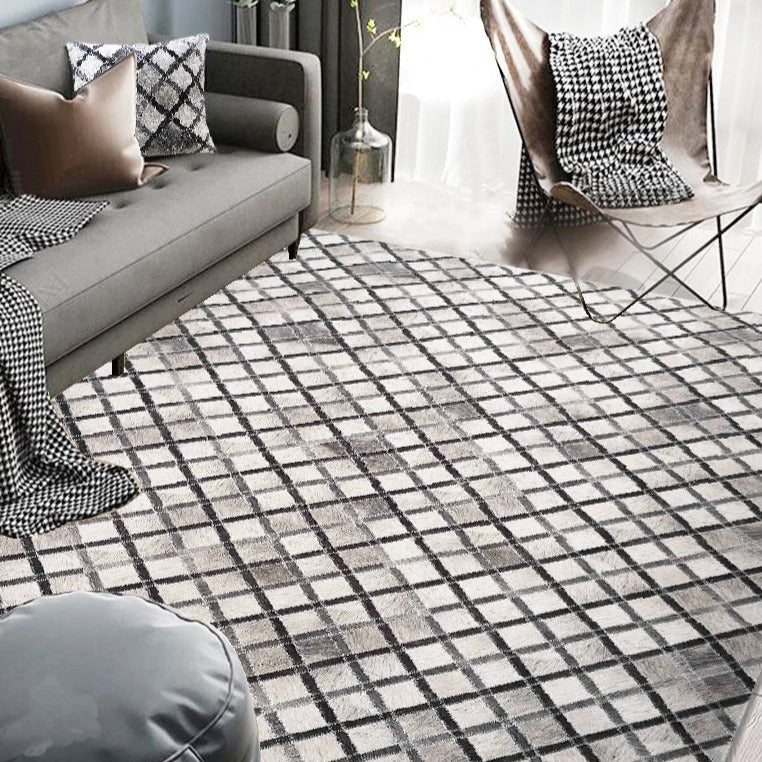 Vegan Diamond Patchwork Gray Black Faux Hide/Cowhide Area Rug/Carpet