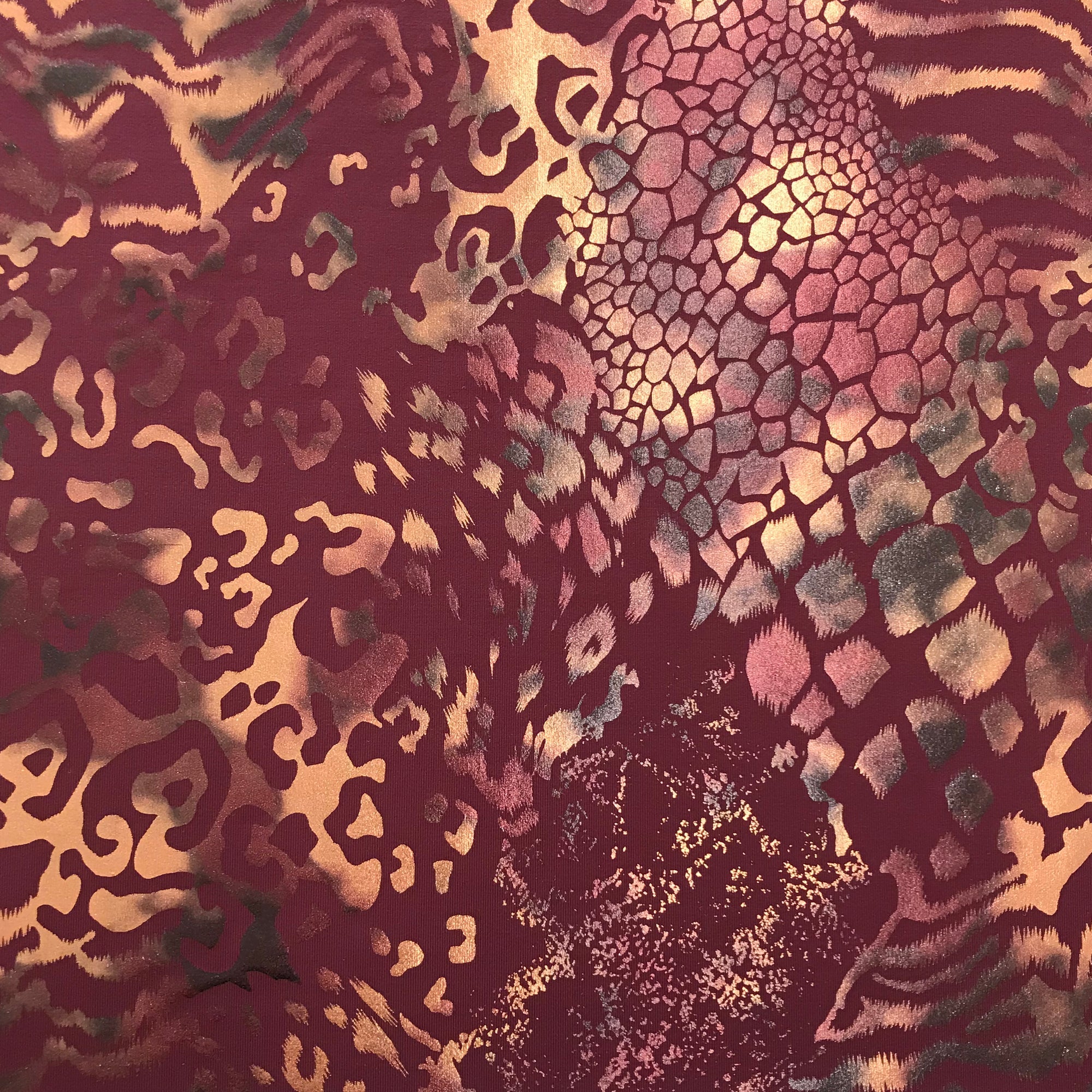 Jungle Patch Foil Printed Superflex Heavy Compression Spandex Fabric | Blue Moon Fabrics