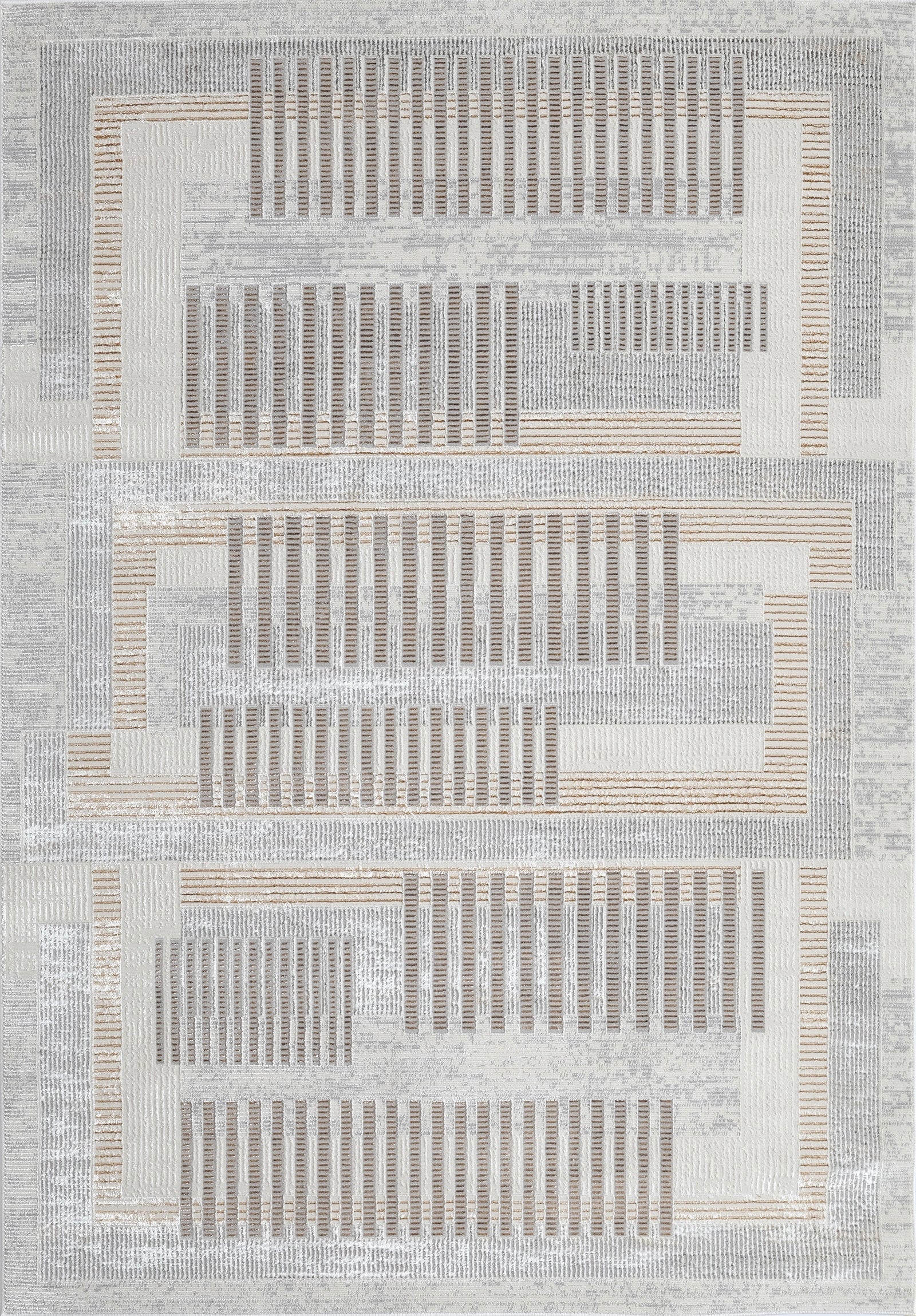 Cream-Based Viscose Rug with Subtle Bronze, Ivory & Grey Geometric Detailing - KAI 204