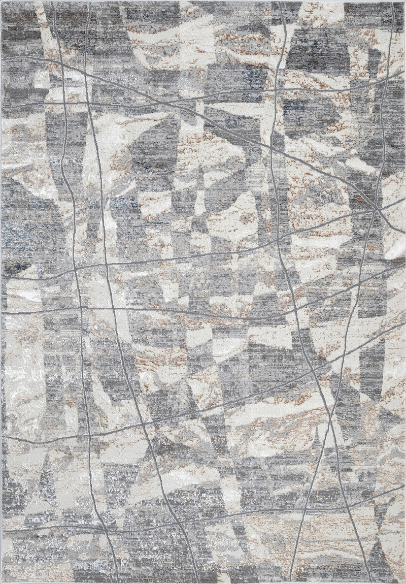 Modern Charcoal Rug with Cream and Bronze Accents in Abstract High-Low Texture - KAI 206