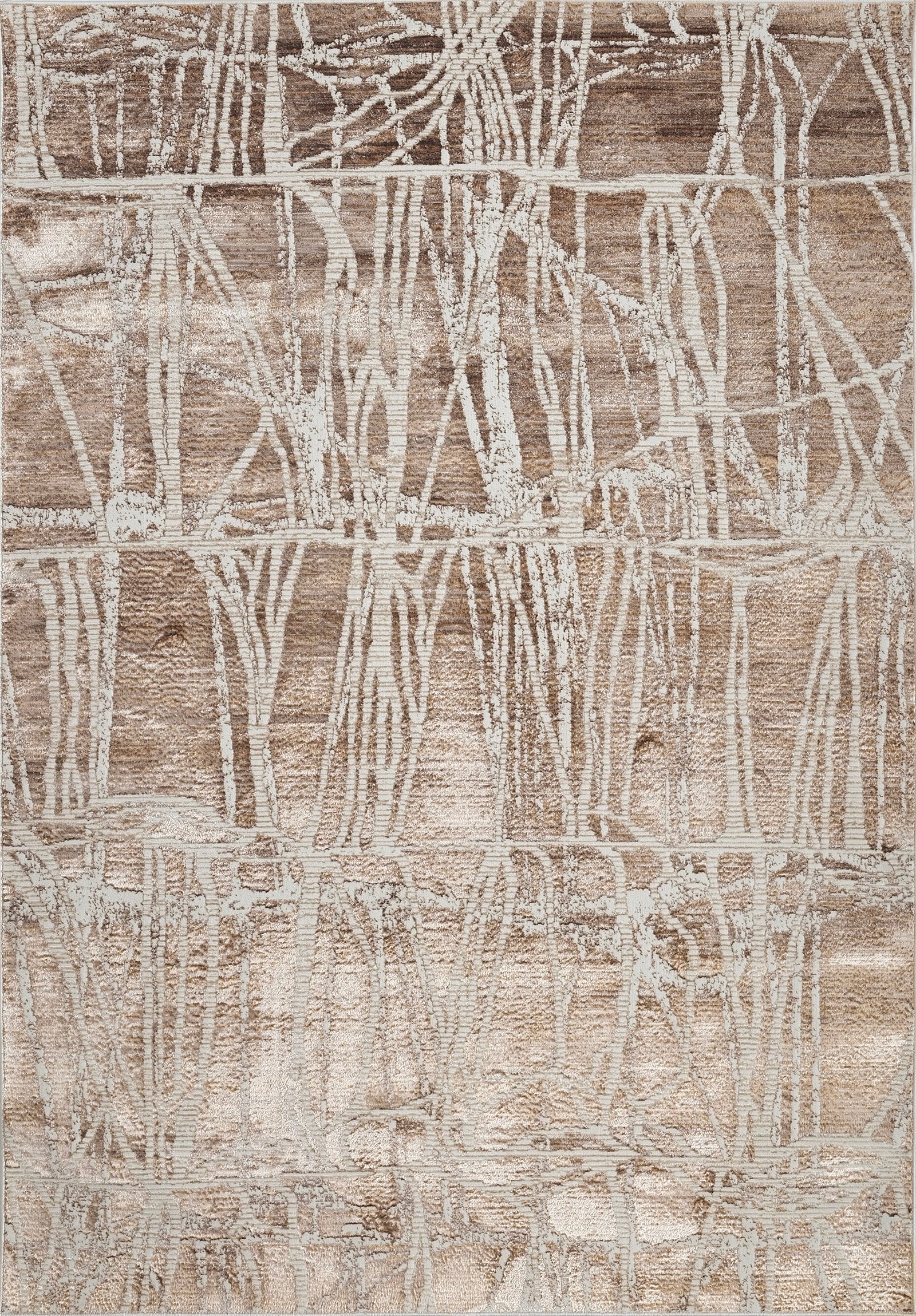 Cream Rug with Subtle Bronze Abstract Design in Viscose Finish - KAI 209
