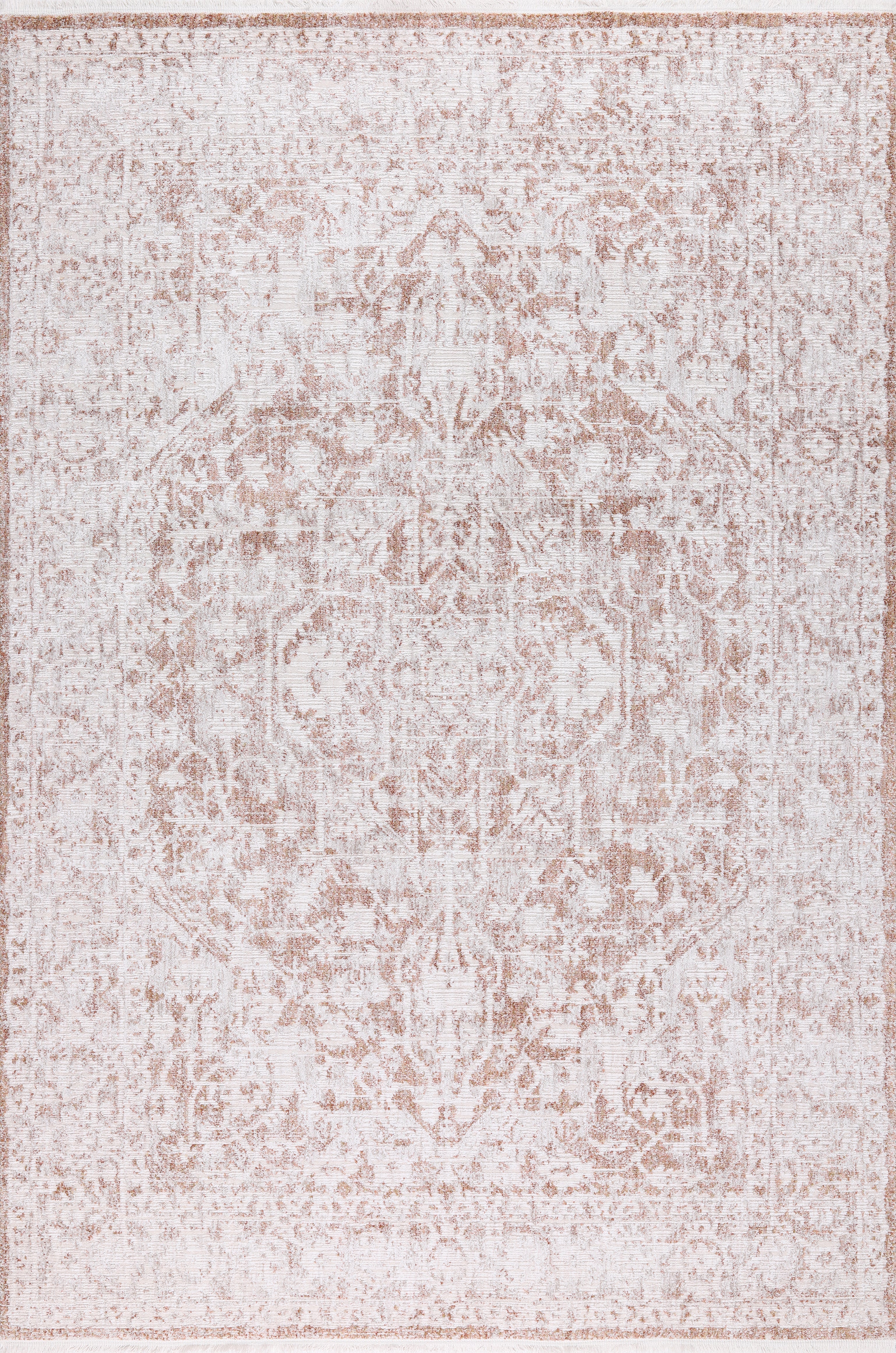 Cream Base Rug with Textured Brick-Toned Oriental Motif and Grey Highlights - KAI 300