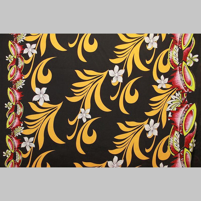 Kava Bowl Tiare Palm Leaves Double Border Polyester Fabric | Islands Fabric