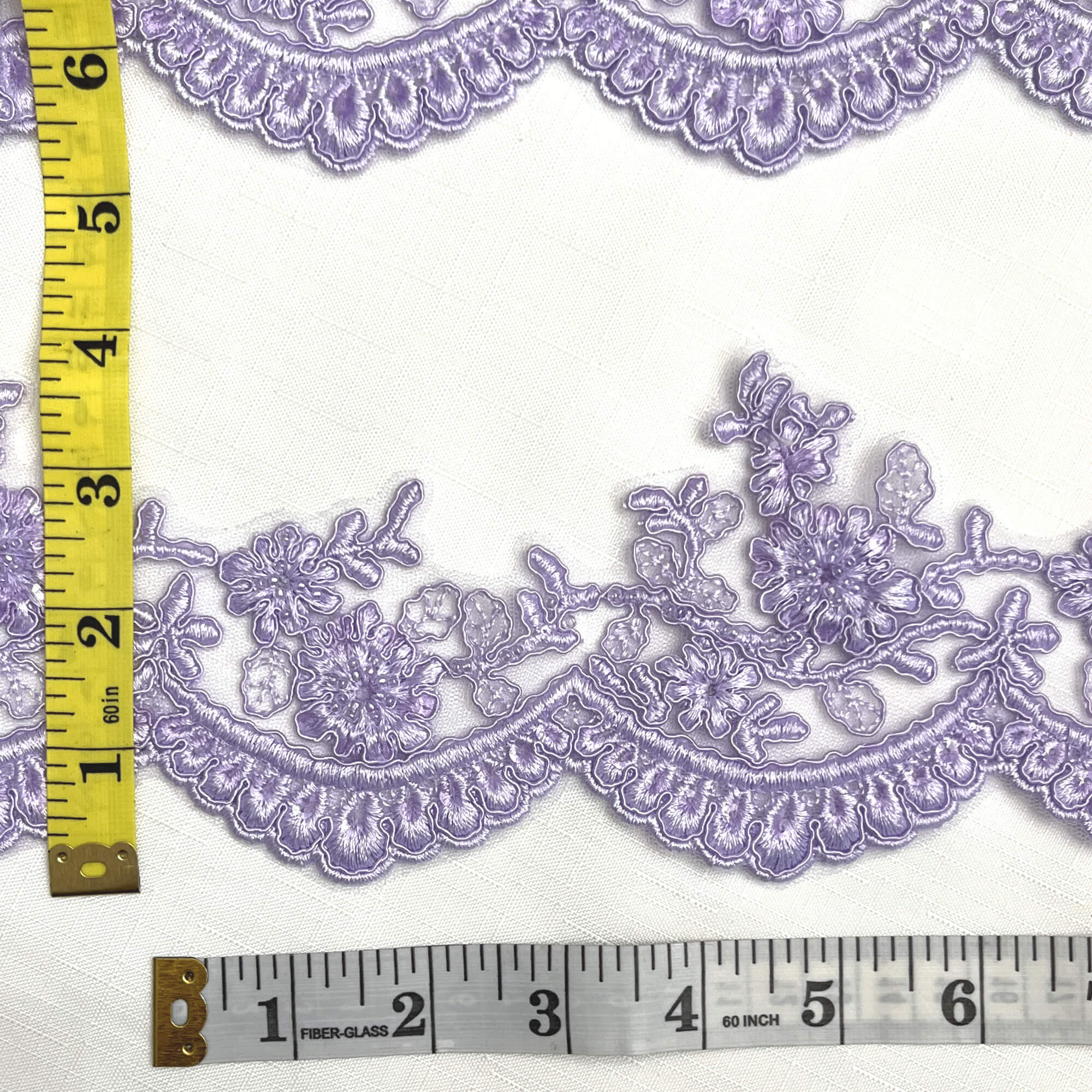 Beaded & Corded Floral scalloped Bridal Lace Trimming | Lace USA - 96215W-BP