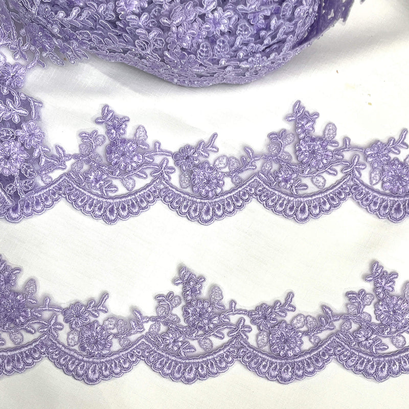 Beaded & Corded Floral scalloped Bridal Lace Trimming | Lace USA - 96215W-BP