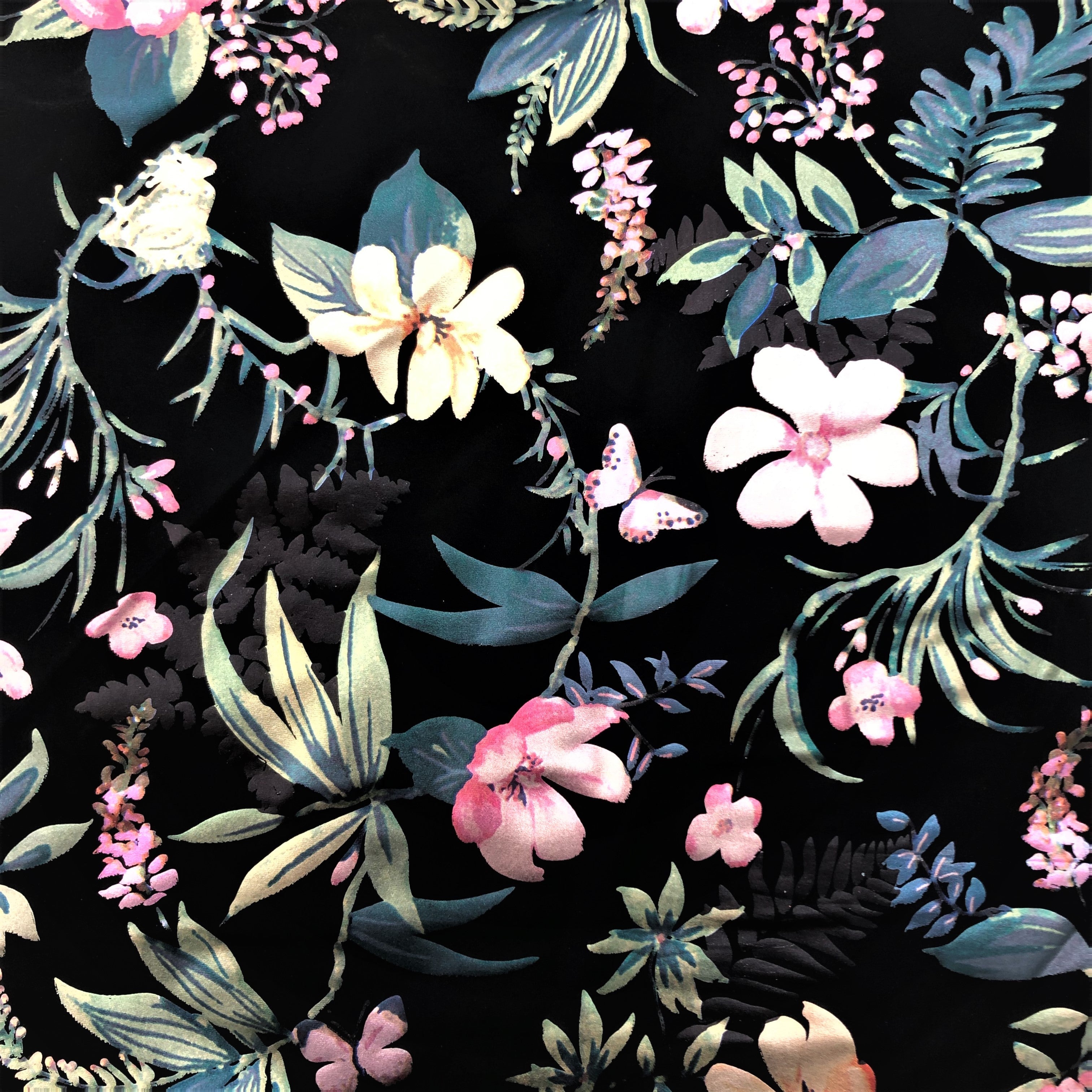 Lotus Foil Printed Spandex Fabric | Blue Moon Fabrics