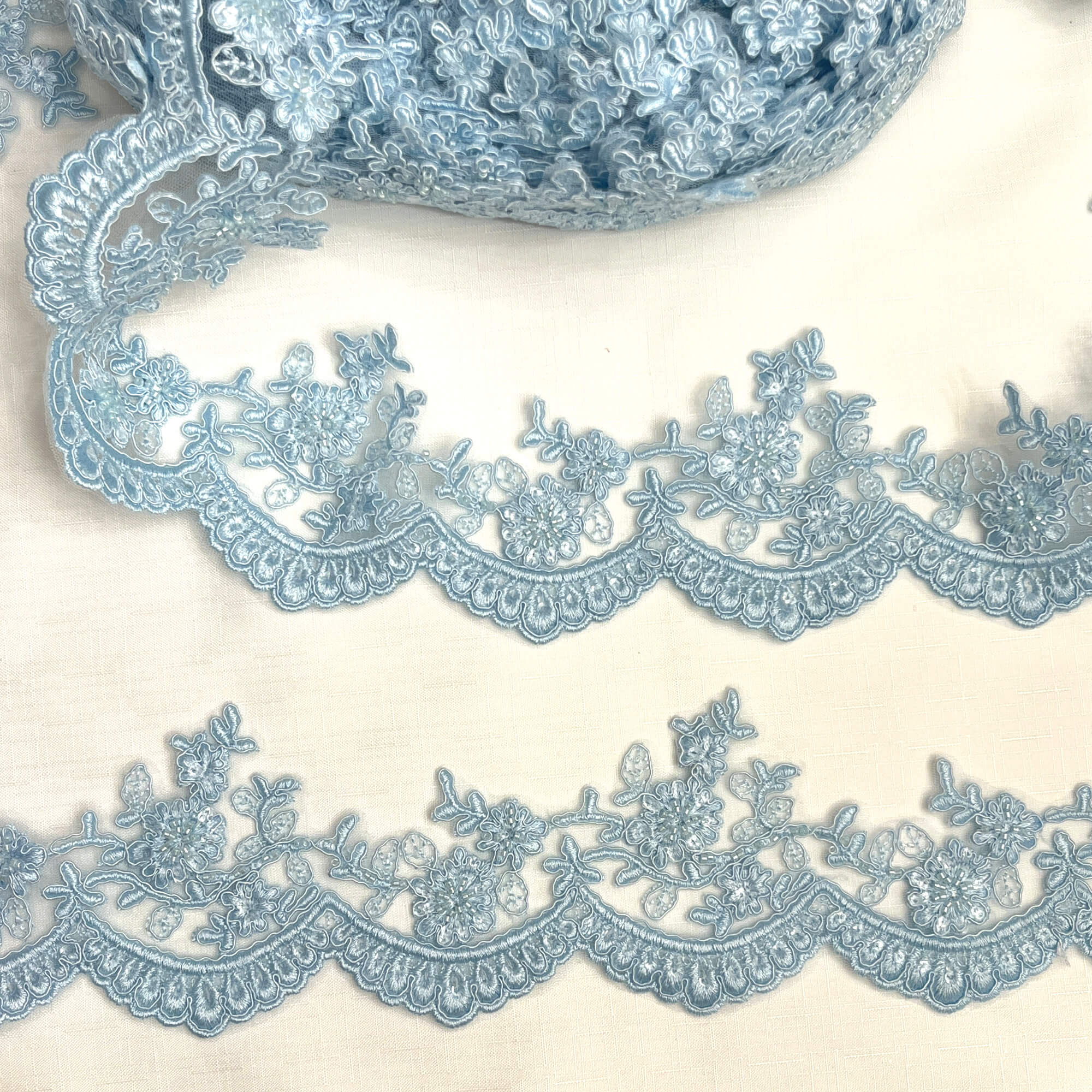 Beaded & Corded Floral scalloped Bridal Lace Trimming | Lace USA - 96215W-BP