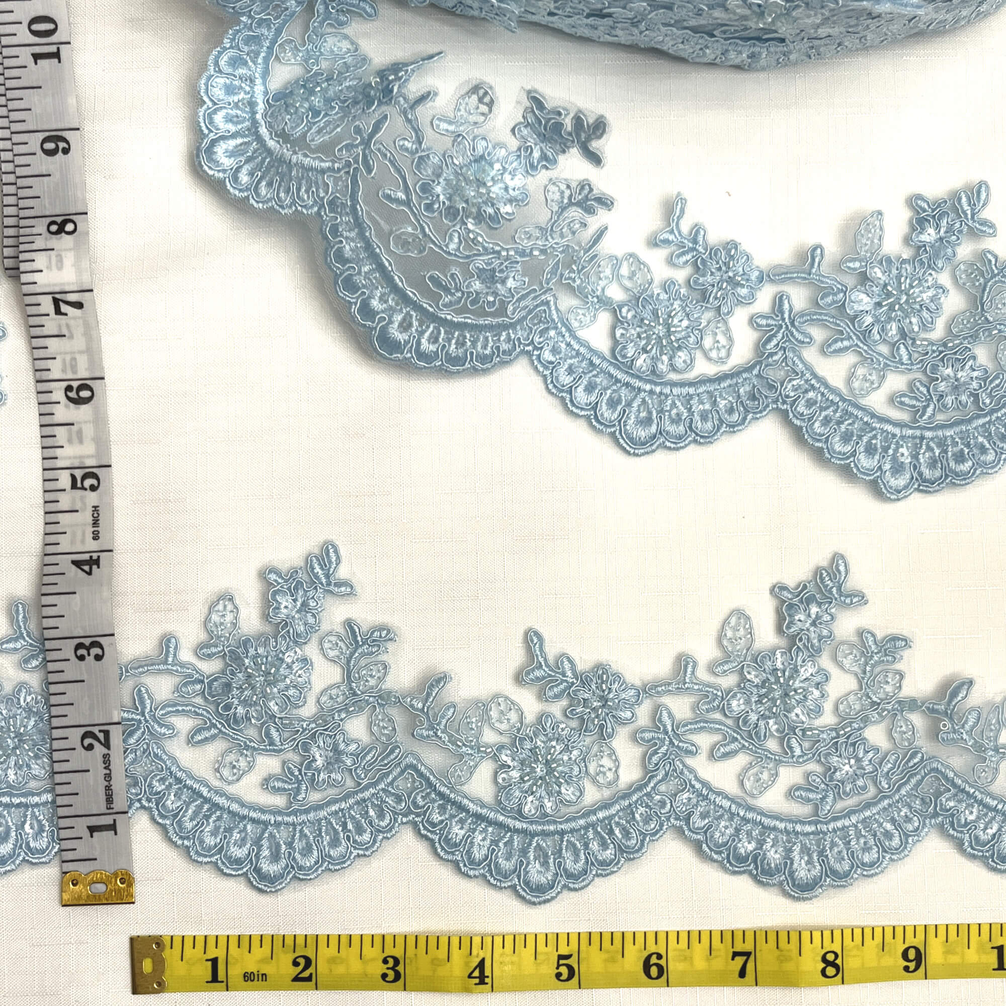 Beaded & Corded Floral scalloped Bridal Lace Trimming | Lace USA - 96215W-BP