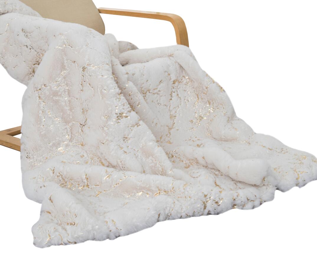 Metallic Golden Scattered Shimmery Design Faux Rabbit Touch Soft Throw Blanket - Coverlet/ Quilt/ Throw/ Bedspread/ Bedcover