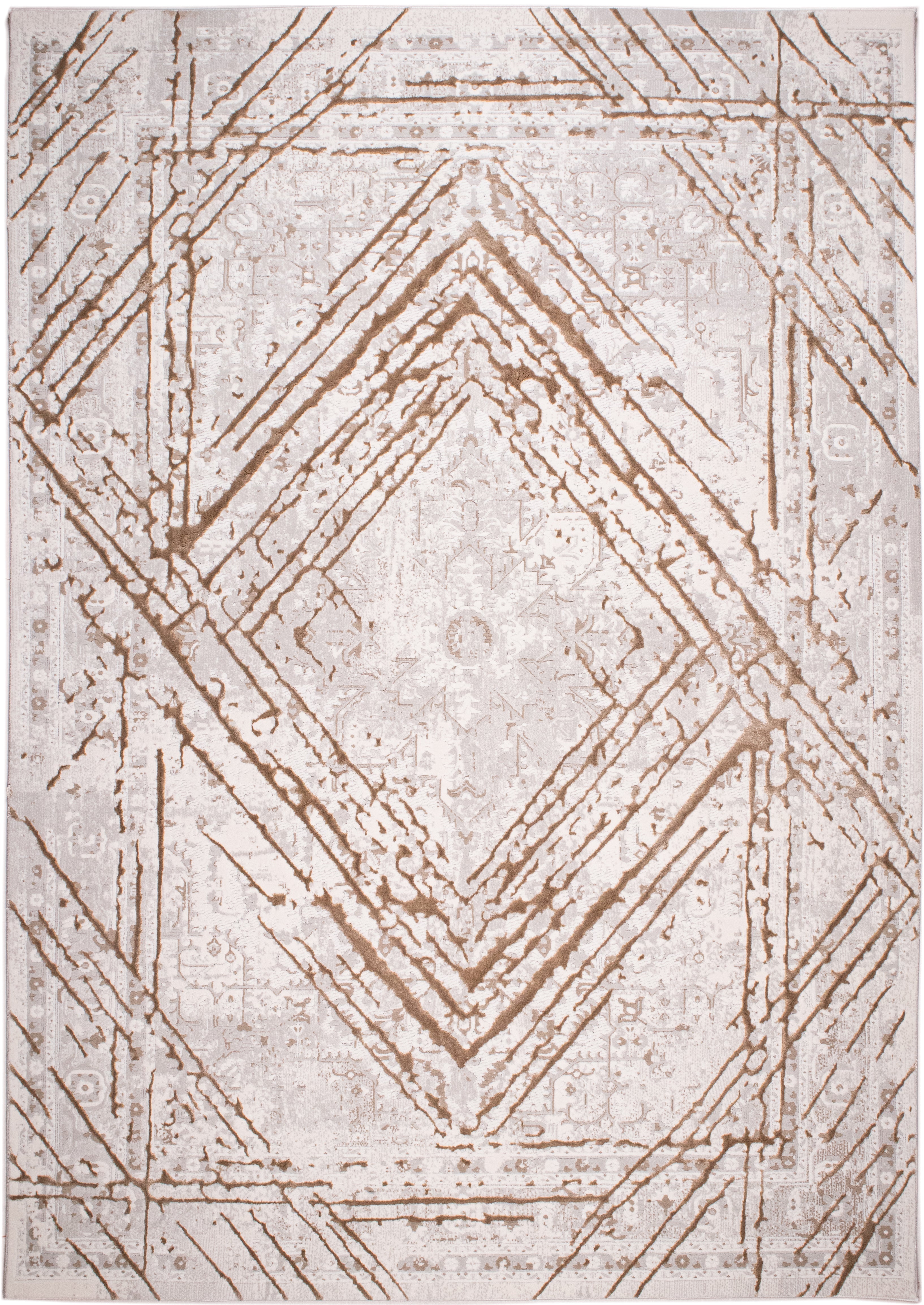 Taupe Rug with Geometric Tone-to Tone Mocha High-Low Pattern - METZ 4206.
