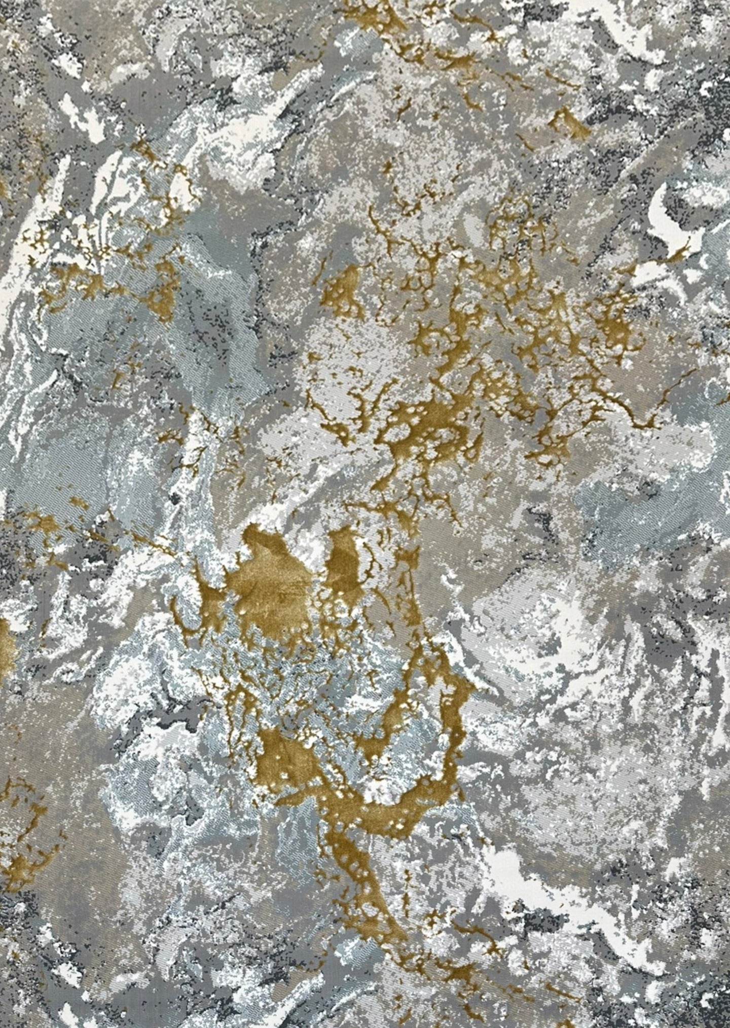 Crème Rug with Marbled Charcoal and Grey Abstract and Gold Tone-on-Tone High-Low Design - METZ 4210.