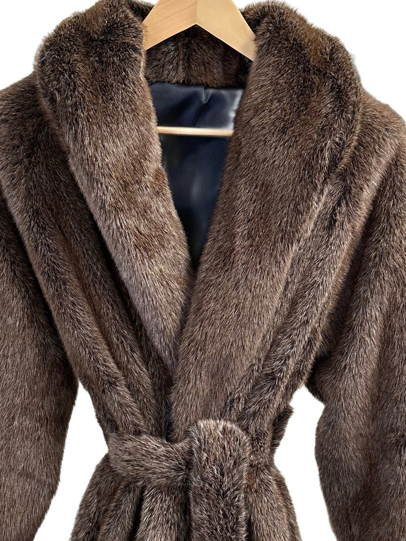 Elegant Luxurious Soft Faux Mink Robe – Indoor/Outdoor Wear, Unisex - MINKO 10 Brown