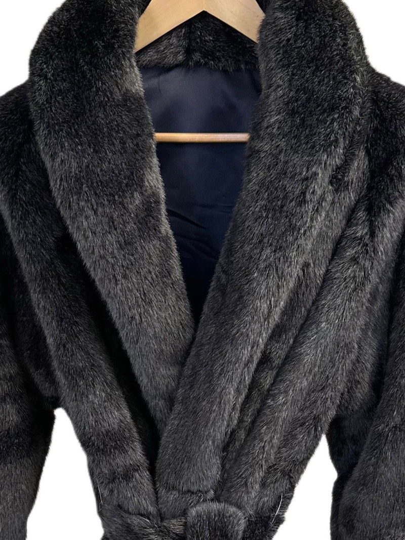 Elegant Luxurious Soft Faux Mink Robe – Indoor/Outdoor Wear, Unisex - MINKO 11 Black