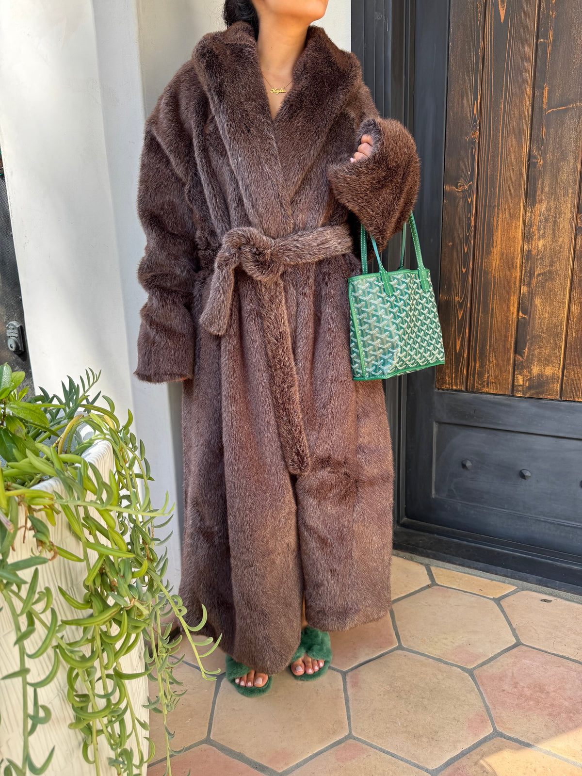 Elegant Luxurious Soft Faux Mink Robe – Indoor/Outdoor Wear, Unisex - MINKO 10 Brown