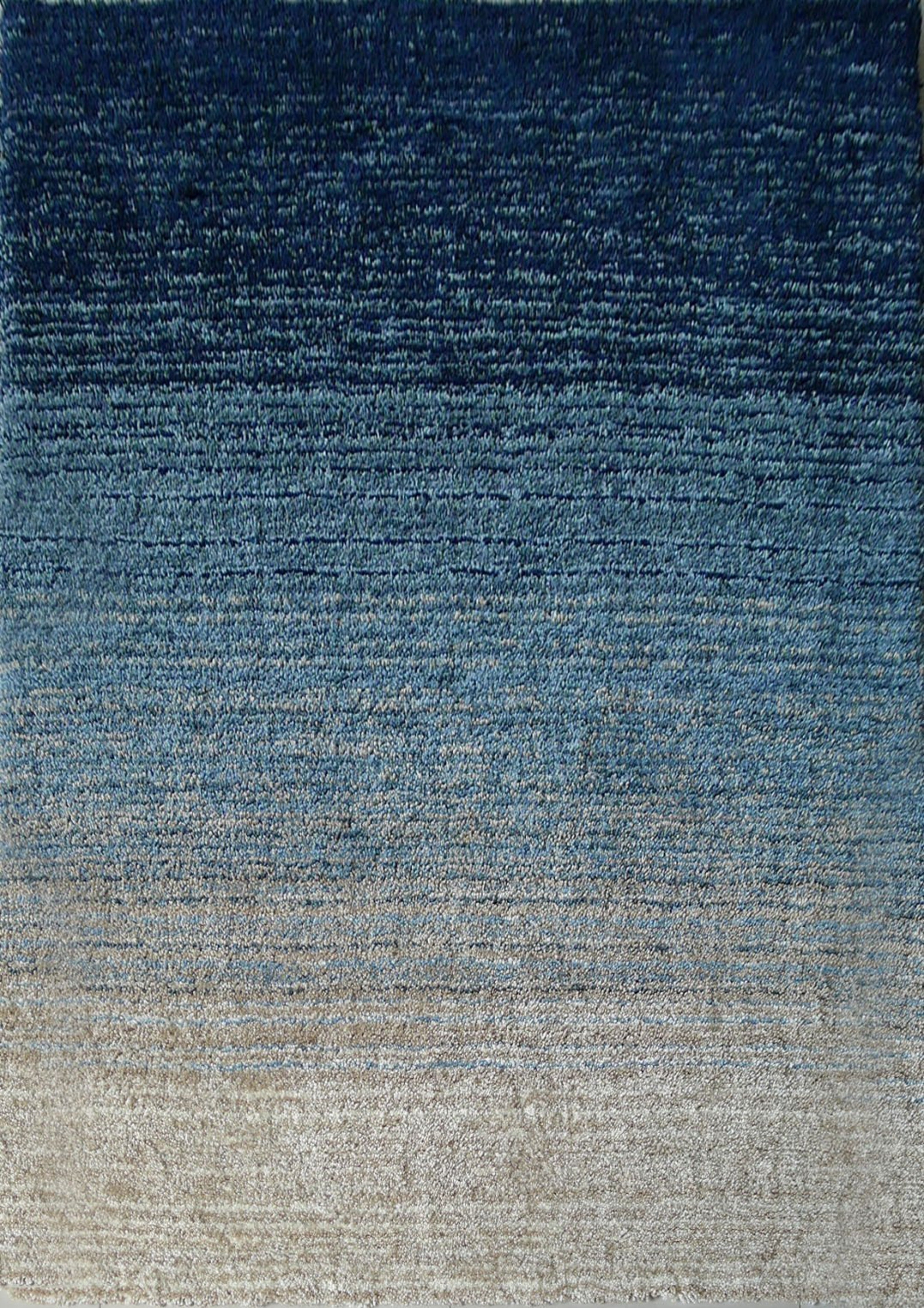 Fading Colors Blue Shade Shag Area Rug Hand Tufted