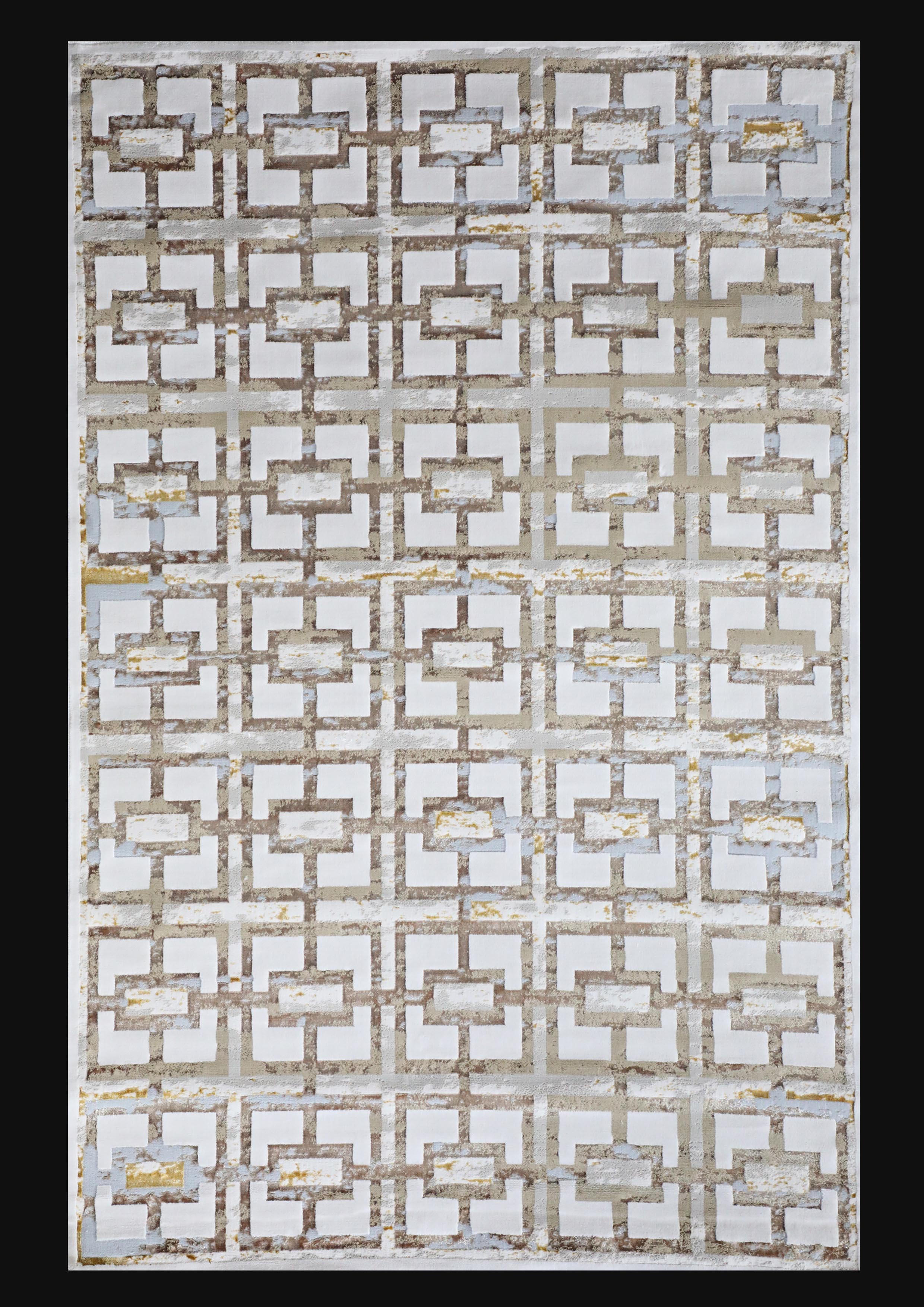 Polyester Gold Viscose Blend Geometric Design Print Rug/Carpet - Style# Maximus 200 - Color-Changing Flat Weave Rug