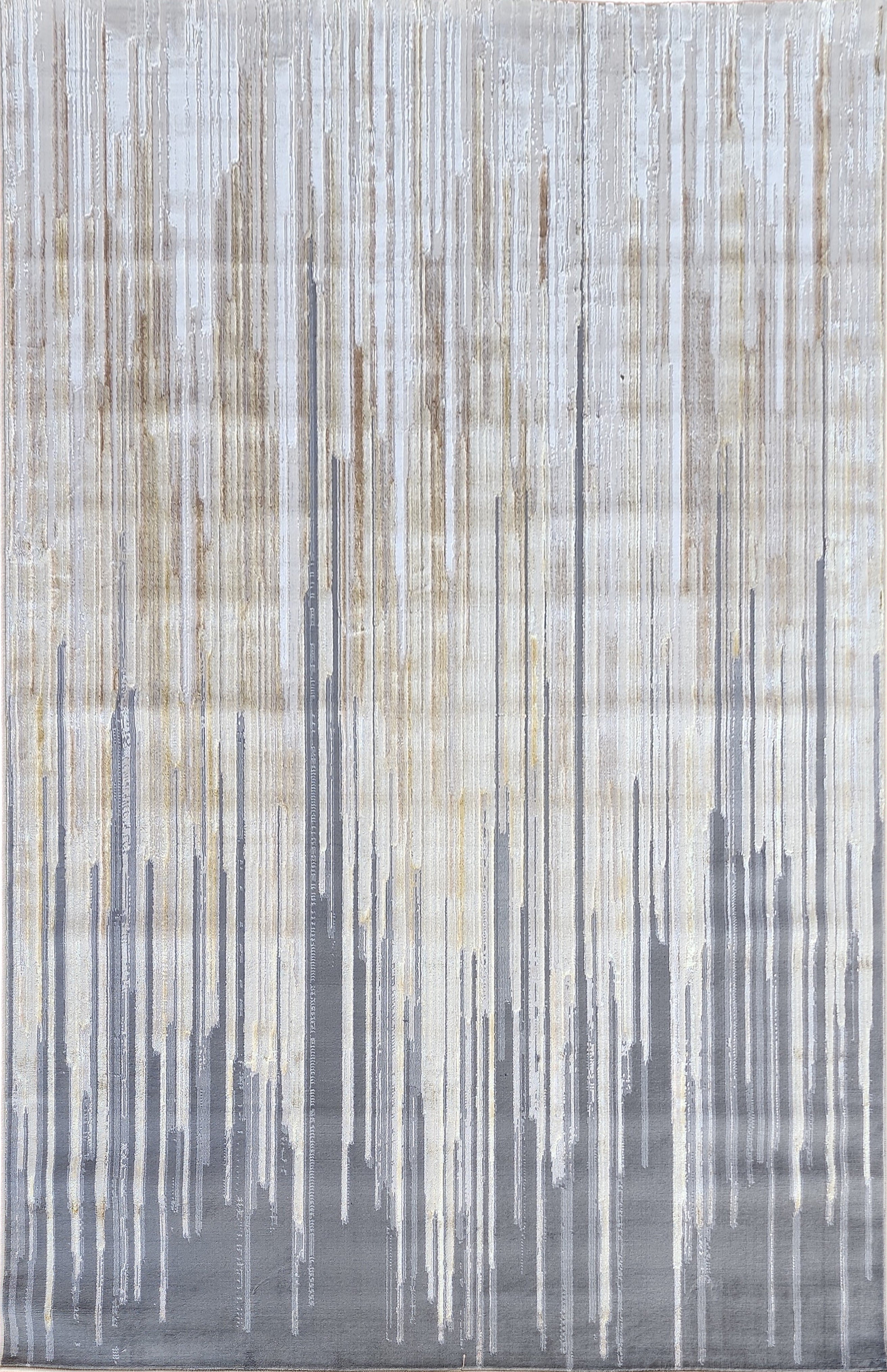 Polyester Silver with Gold Viscose Blend Geometric Design Rug/Carpet - Style# Maximus 241 - Color-Changing Flat Weave Rug