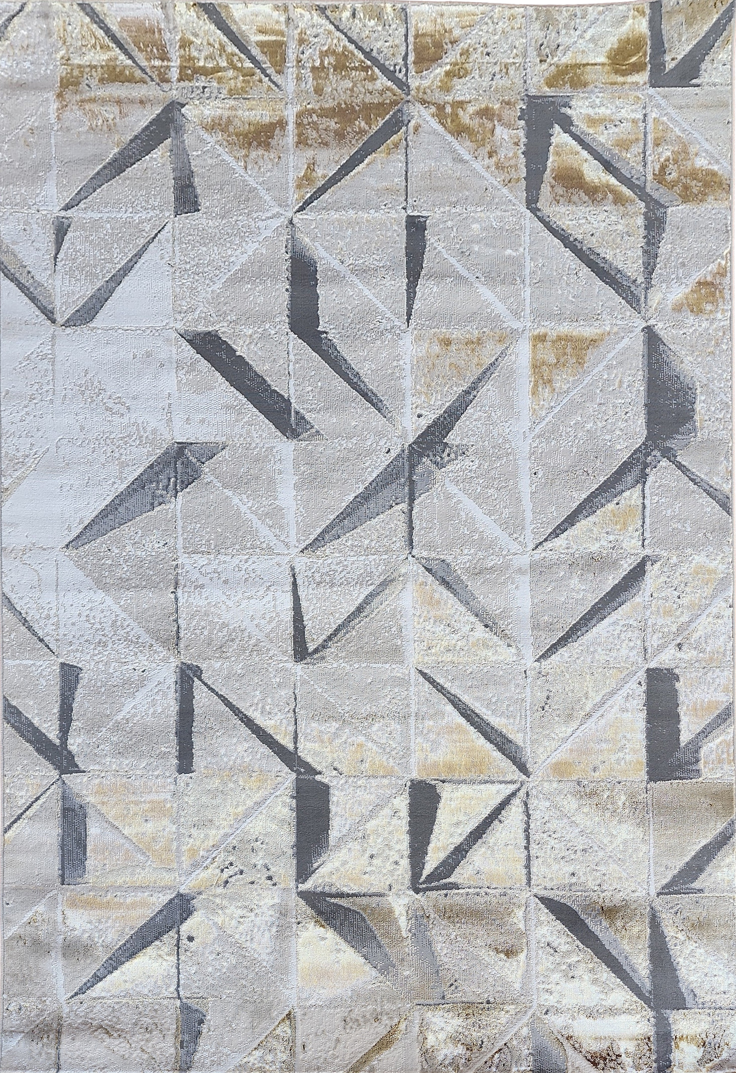 Polyester Silver with Gold Viscose Blend Geometric Design Rug/Carpet - Style# Maximus 242 - Color-Changing Flat Weave Rug