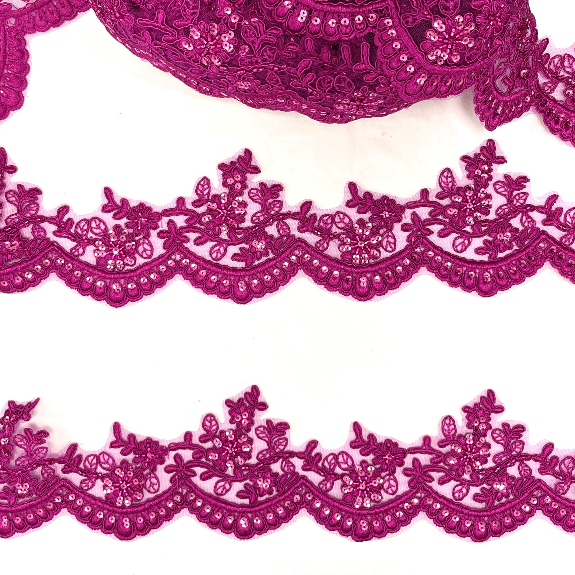 Beaded & Corded Floral scalloped Bridal Lace Trimming | Lace USA - 96215W-BP