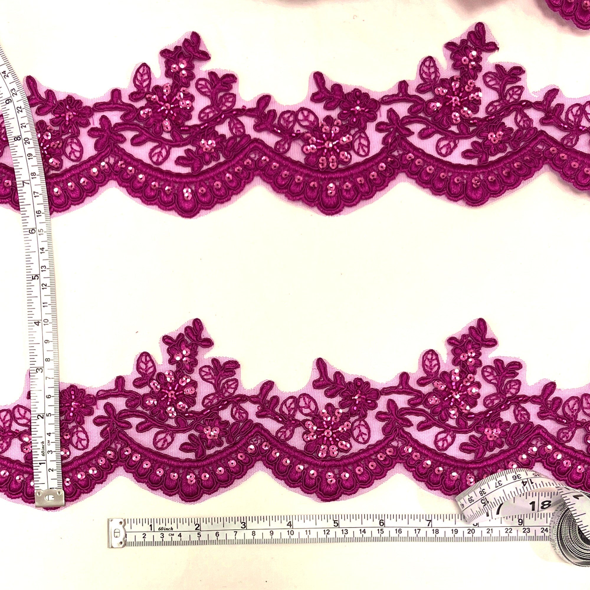 Beaded & Corded Floral scalloped Bridal Lace Trimming | Lace USA - 96215W-BP