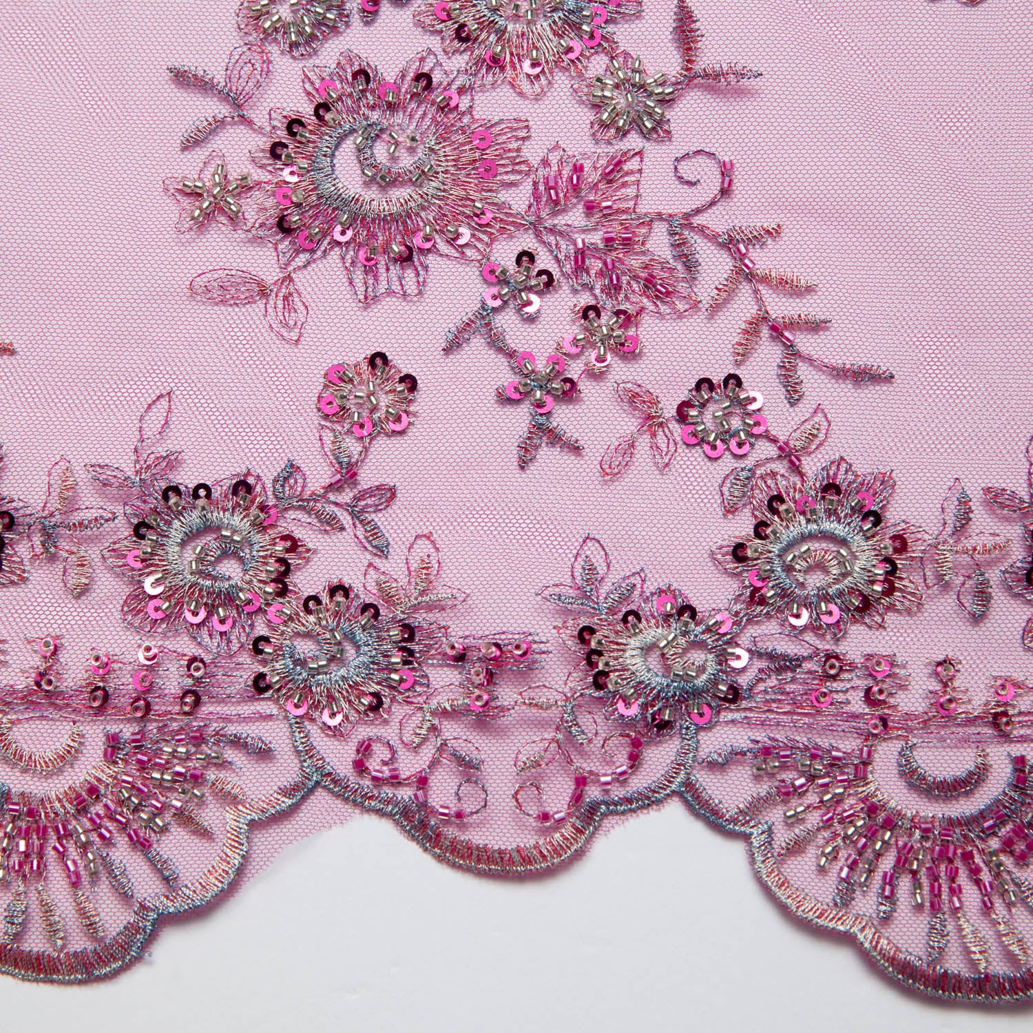 Tulle Lace Fabric Embroidered with Beads and Floral Pattern 52" Wide | Exquisite Fabric