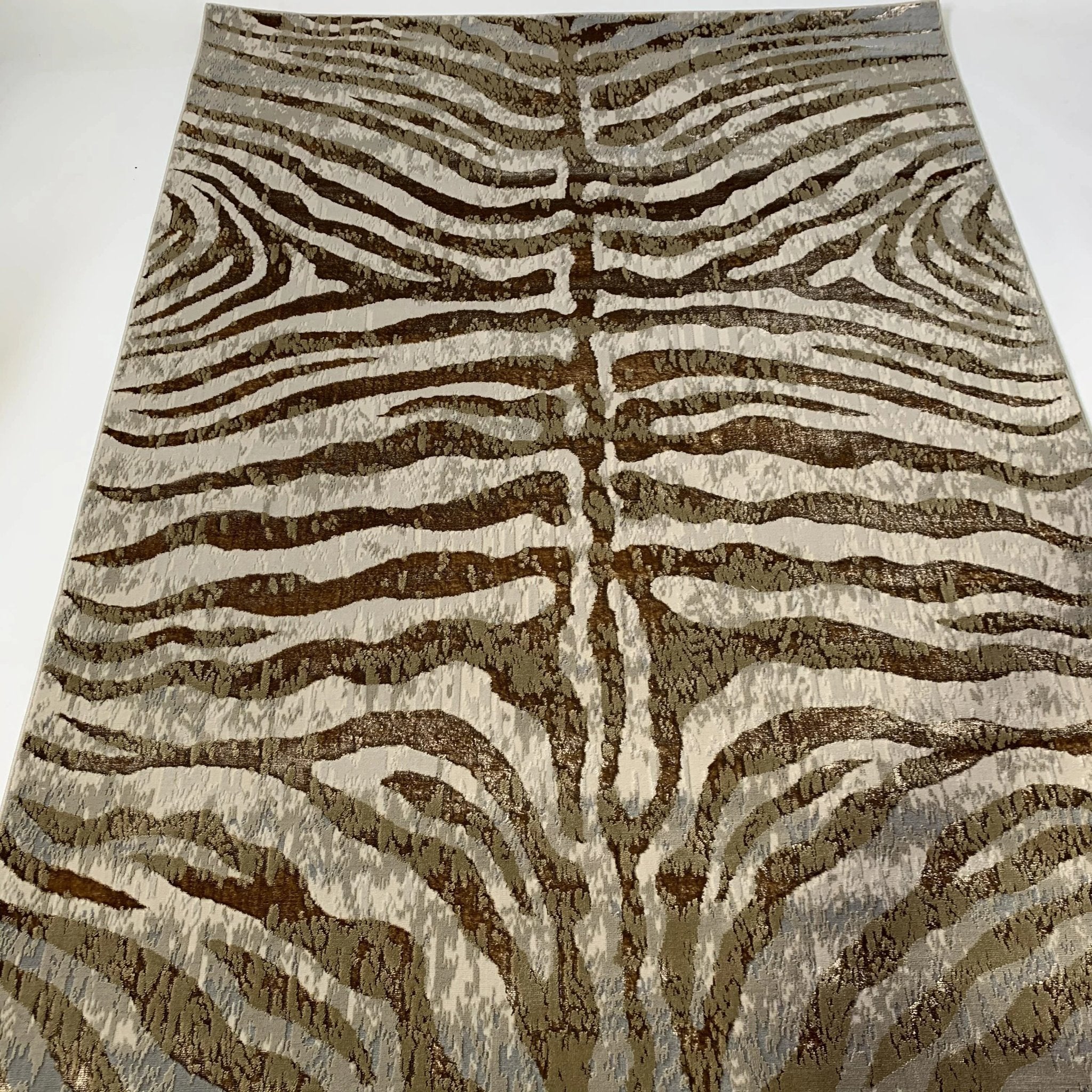 Polyester Gold Viscose Blend Safari Zebra Animal Print Rug/Carpet - Style# Maximus 187 - Color-Changing Flat Weave Rug