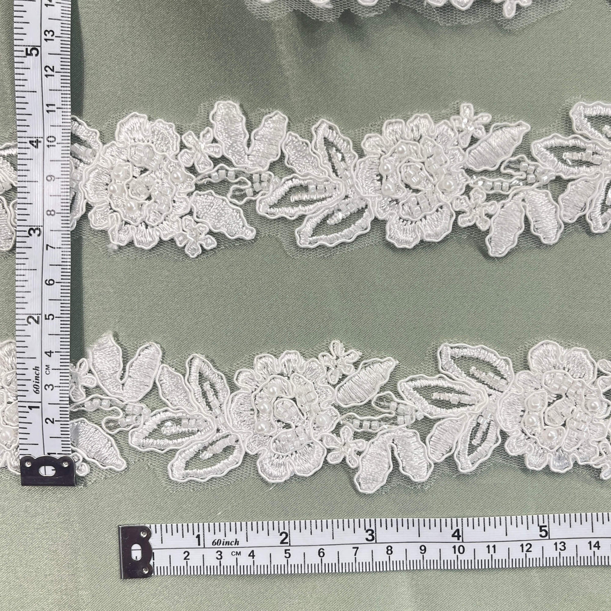 Beaded & Corded Lace Trimming Embroidered on 100% Polyester Organza or Net Mesh | Lace USA - 96279W-BP