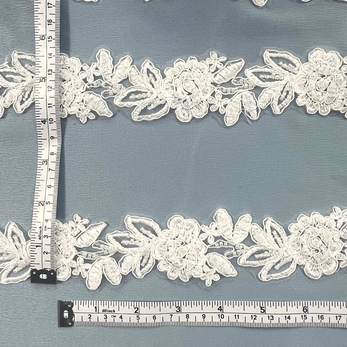 Beaded & Corded Lace Trimming Embroidered on 100% Polyester Organza or Net Mesh | Lace USA - 96279W-BP