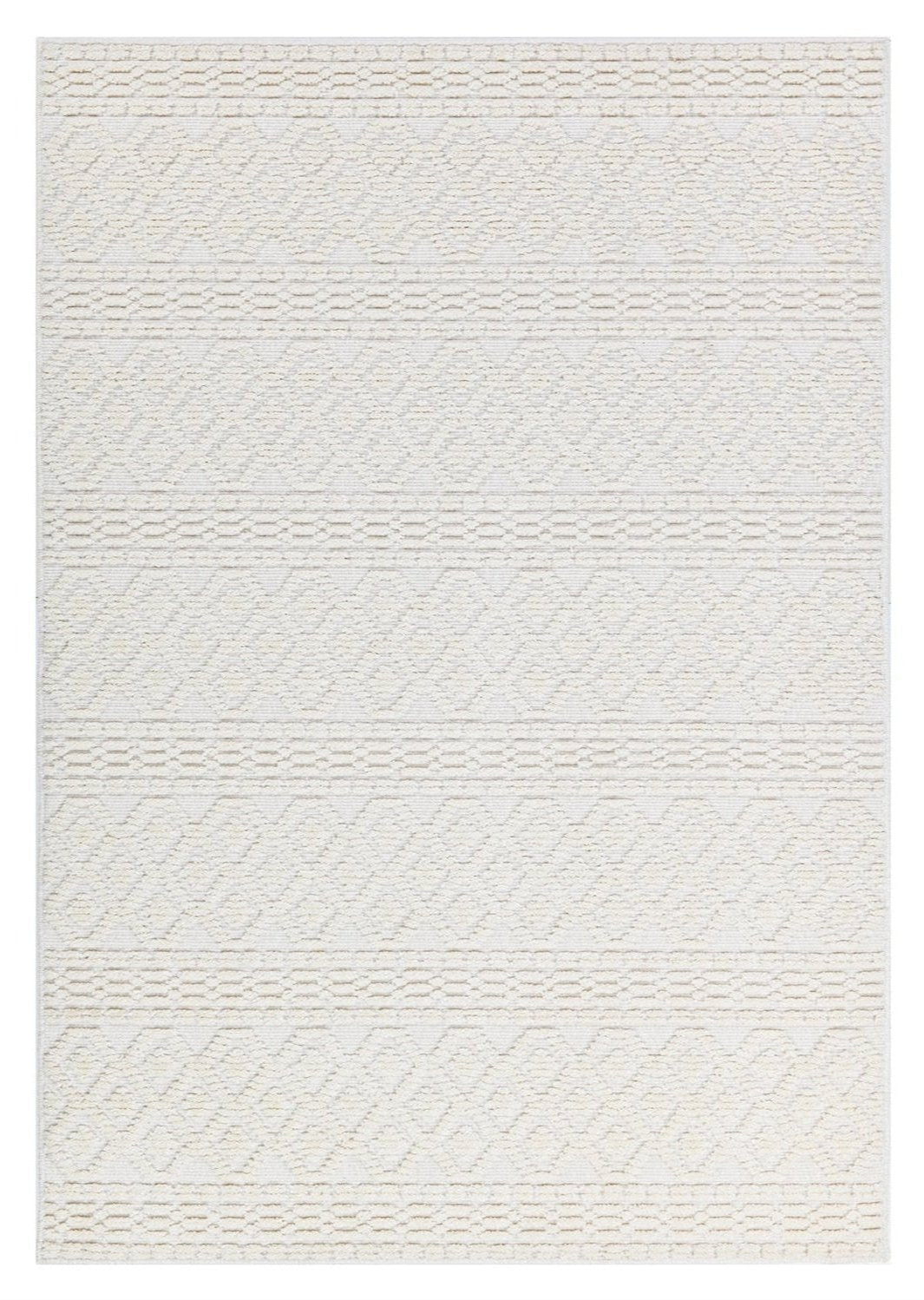 Soft White/ Cream Rug with Bohemian Motif and High-Low Texture - TIA 101.