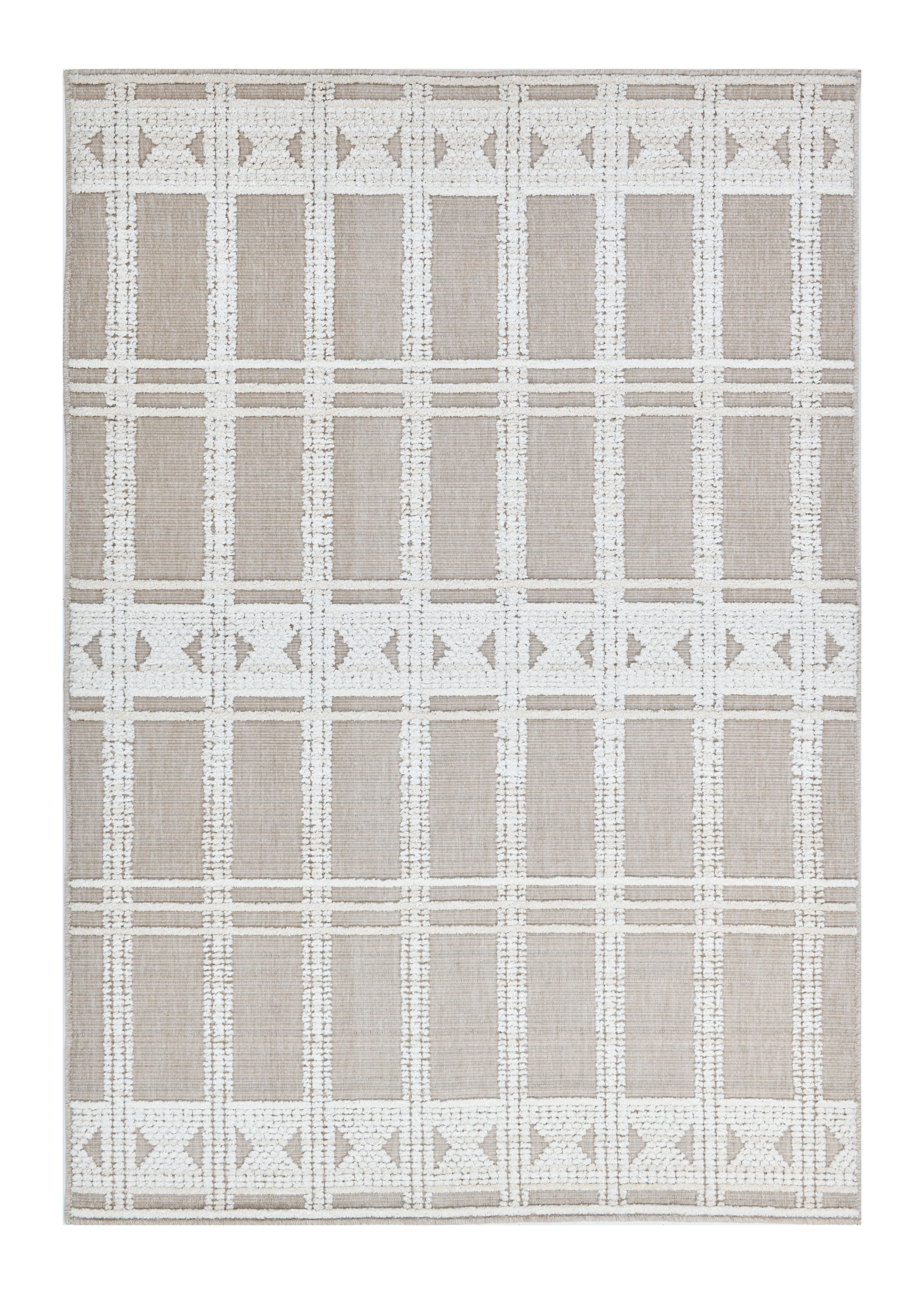 Cream/Beige Rug with Bohemian Motif and High-Low Soft-Touch Texture - TIA 104.