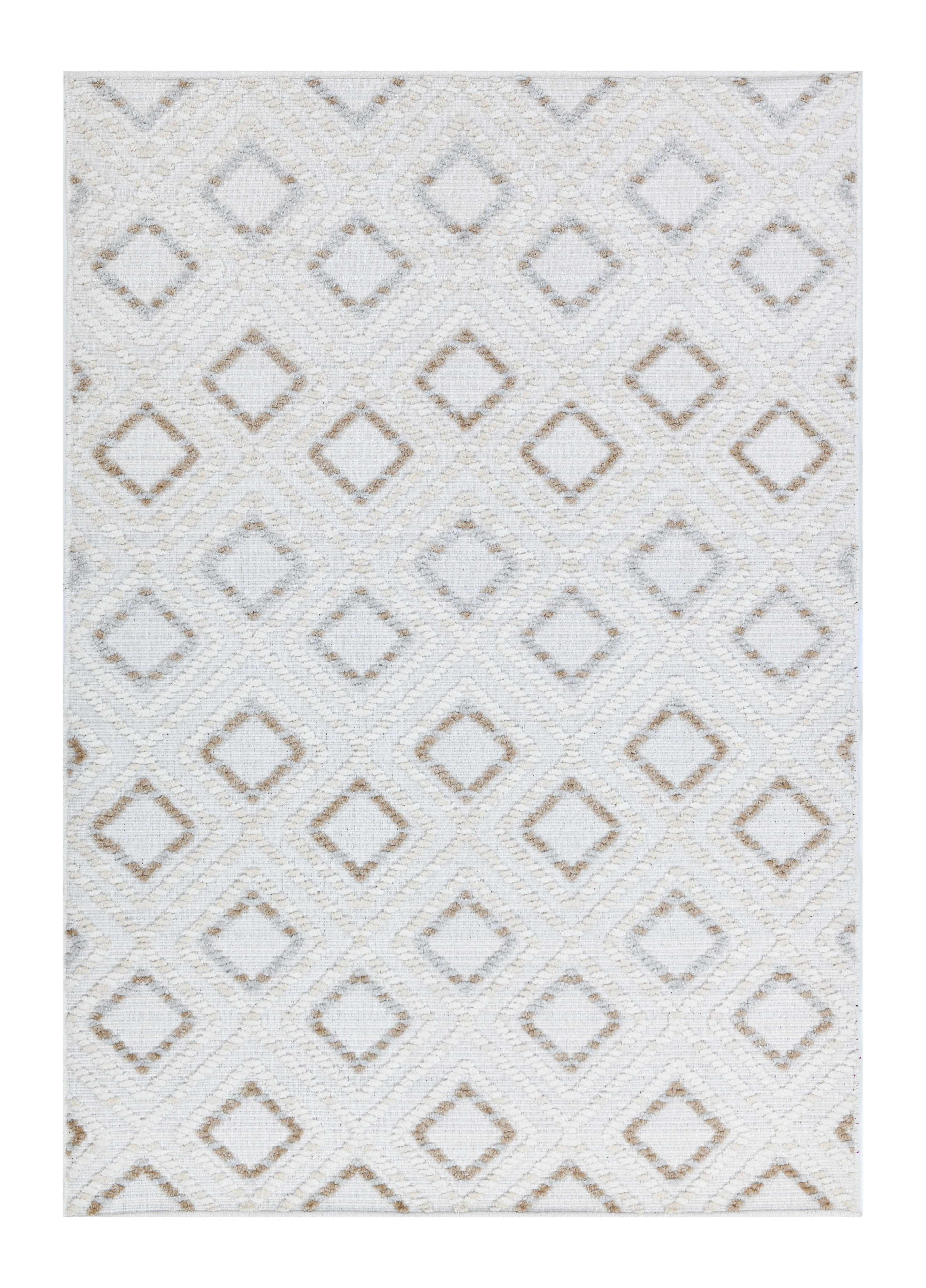Soft Cream Rug with Brown and Beige Bohemian Motif and High-Low Texture - TIA 106.