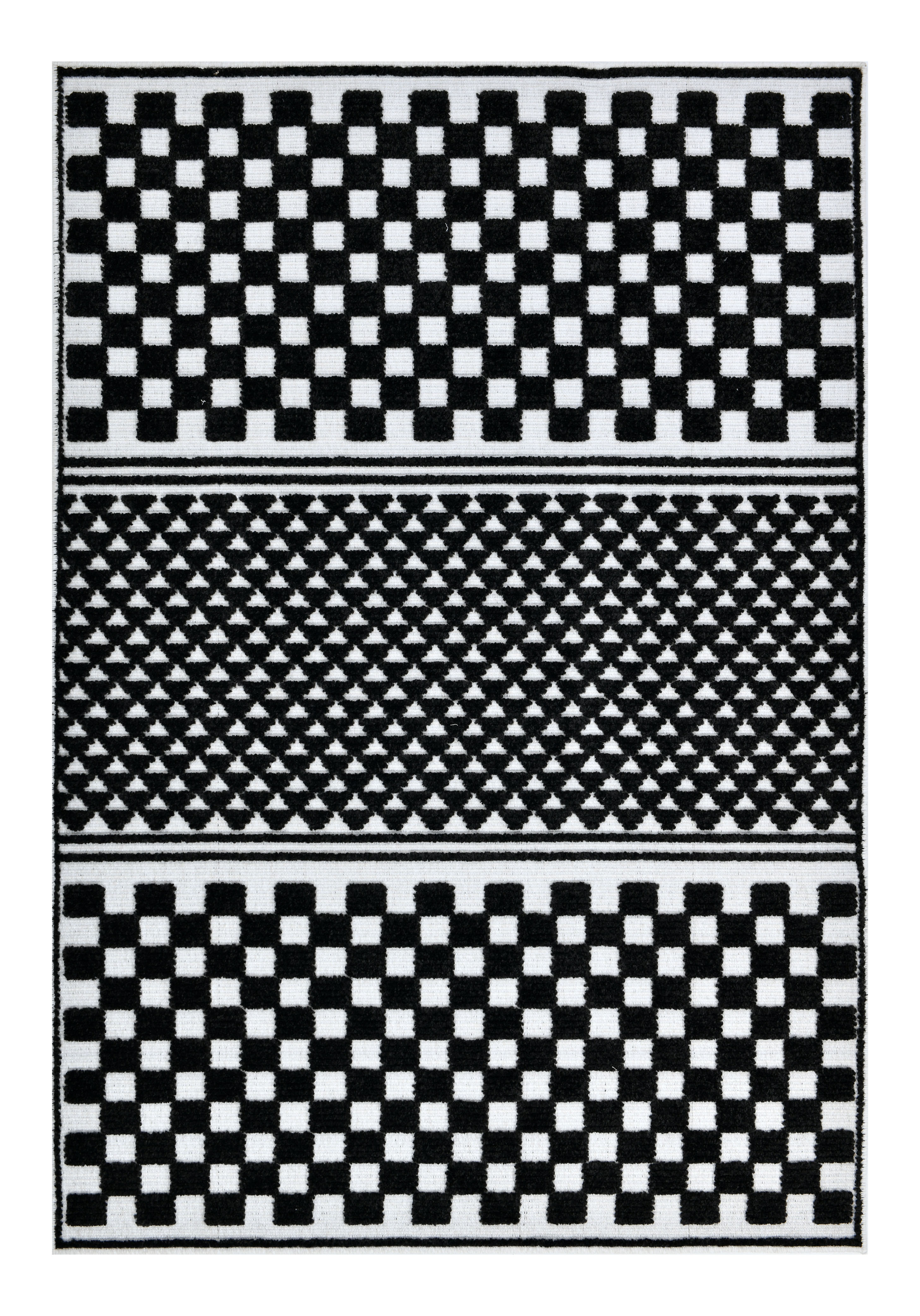 Bohemian Cream Rug – Black Geometric Pattern with Raised High-Low Detail - TIA 108.