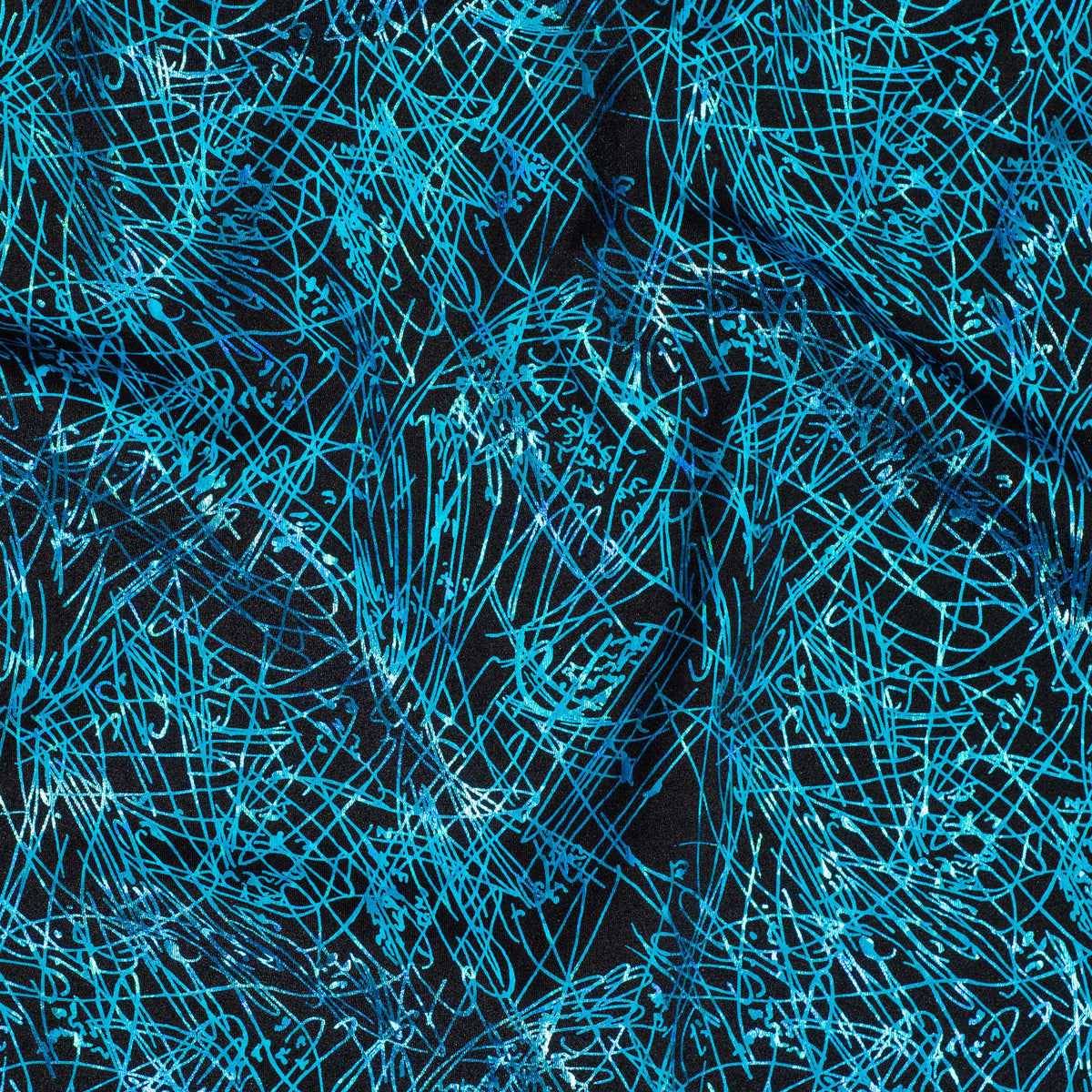 Stretch Nylon Spandex Fabric with Dancing Splash Hologram Foil | Spandex Palace